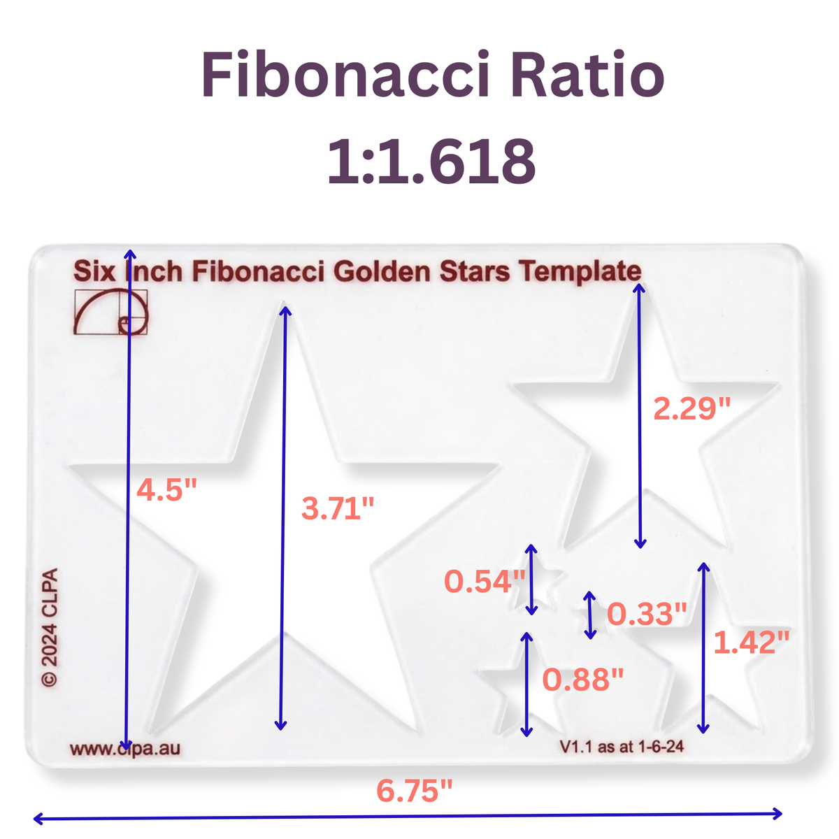 CLPA Fibonacci Template Set — 6" Circle, Star & 5" Square