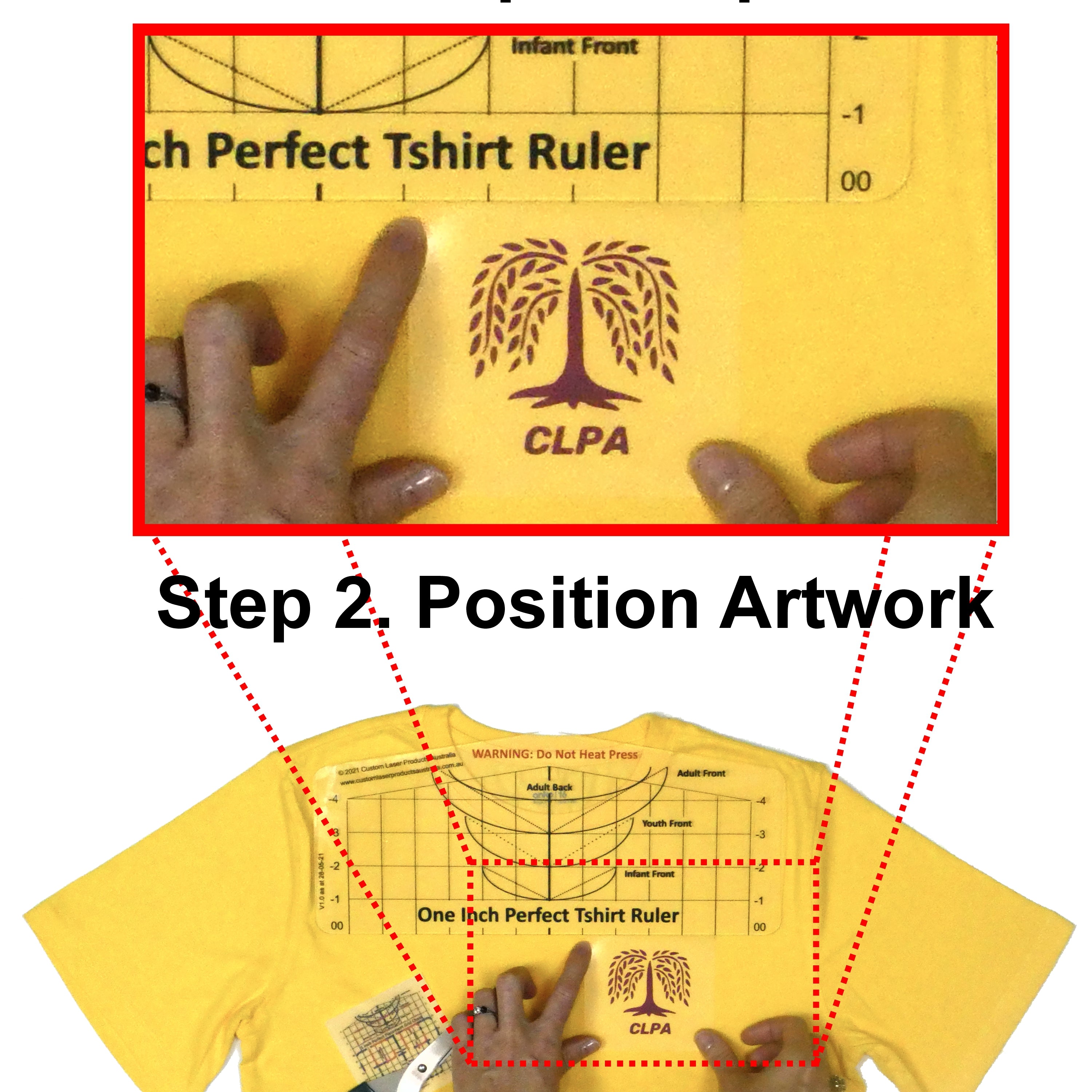 T-Shirt Ruler — Neckline Placement key features and HTV, DTF, sublimation and embroidery placement