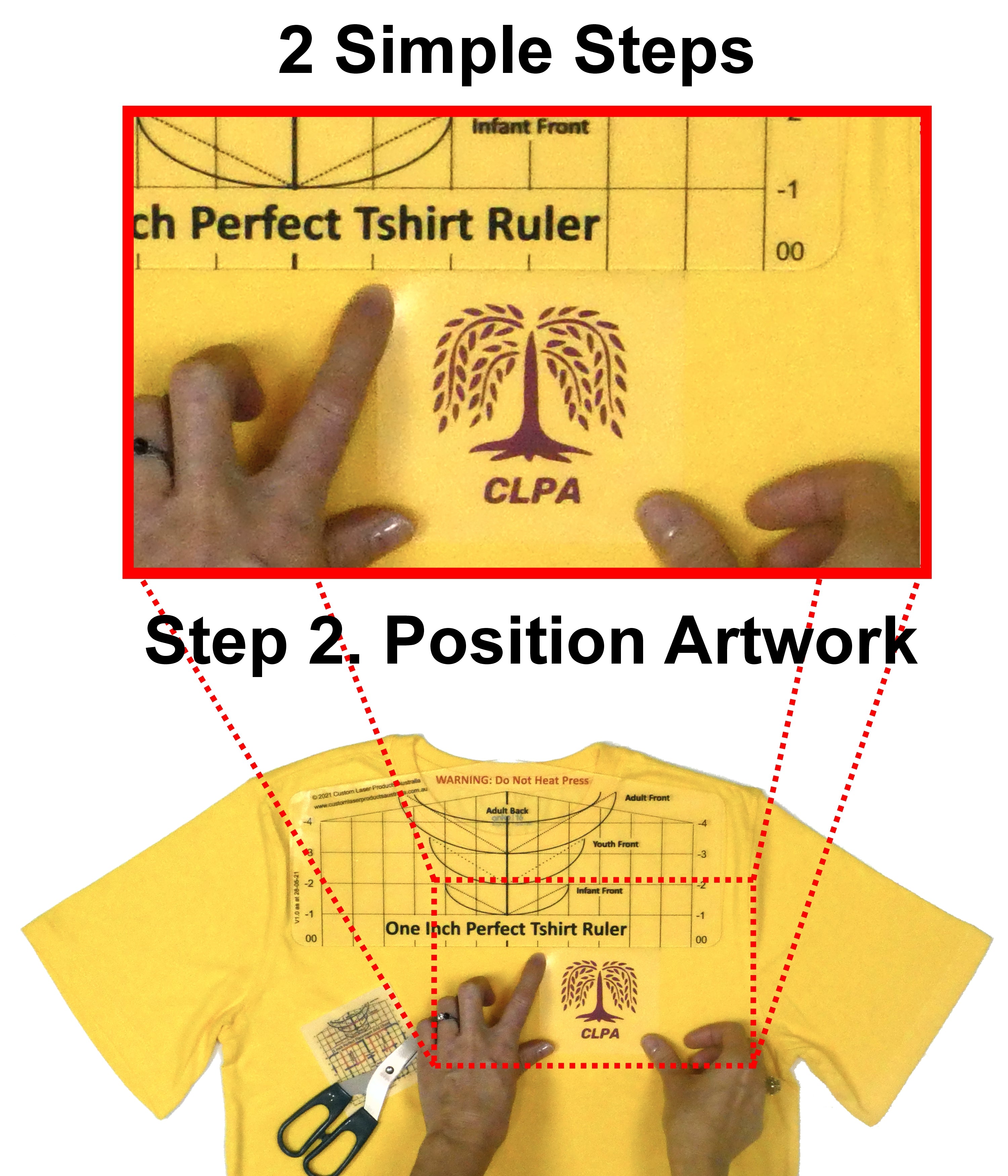 T-Shirt Ruler — Neckline Placement key features and HTV, DTF, sublimation and embroidery placement