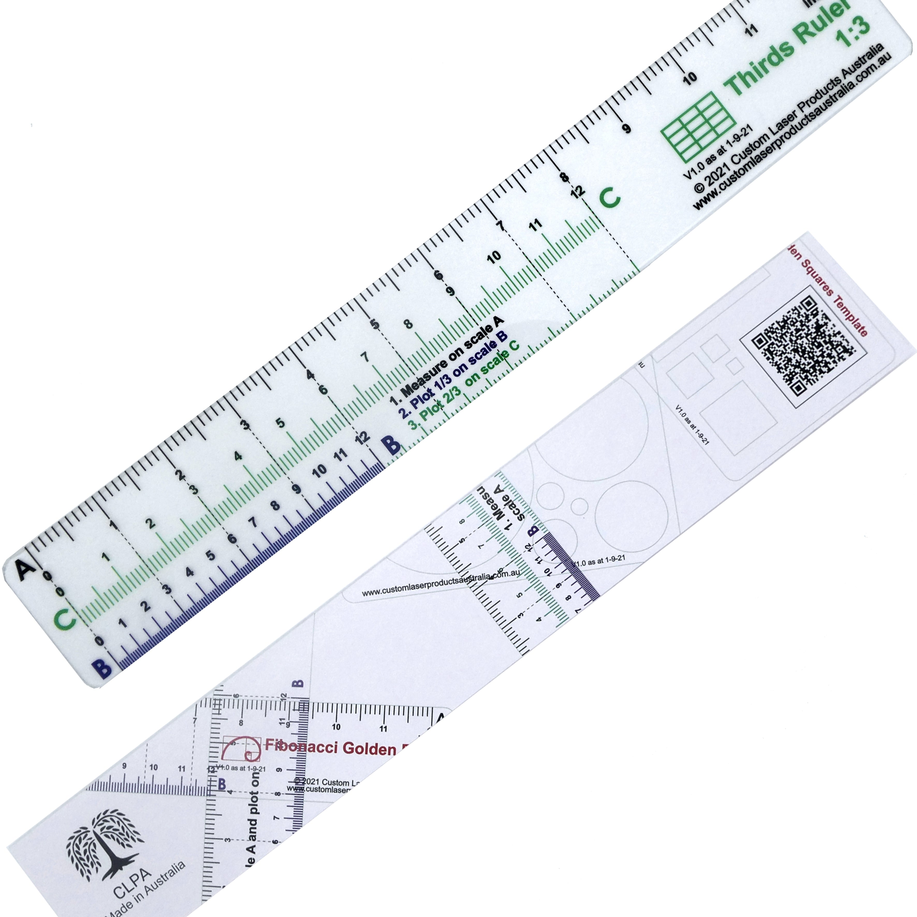 12" No-Math Rule of Thirds Ruler for designers, artists and architects