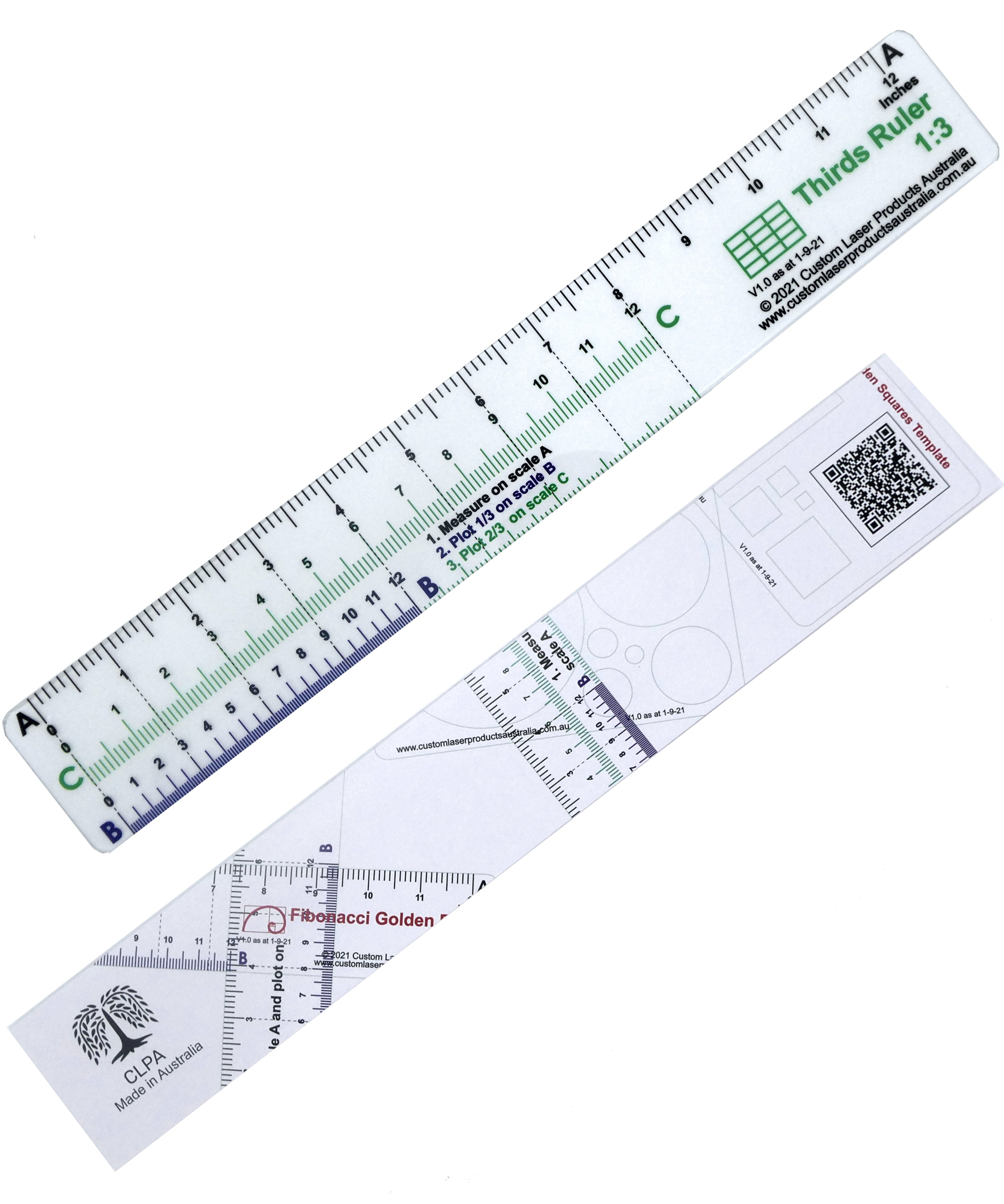12" No-Math Rule of Thirds Ruler for designers, artists and architects