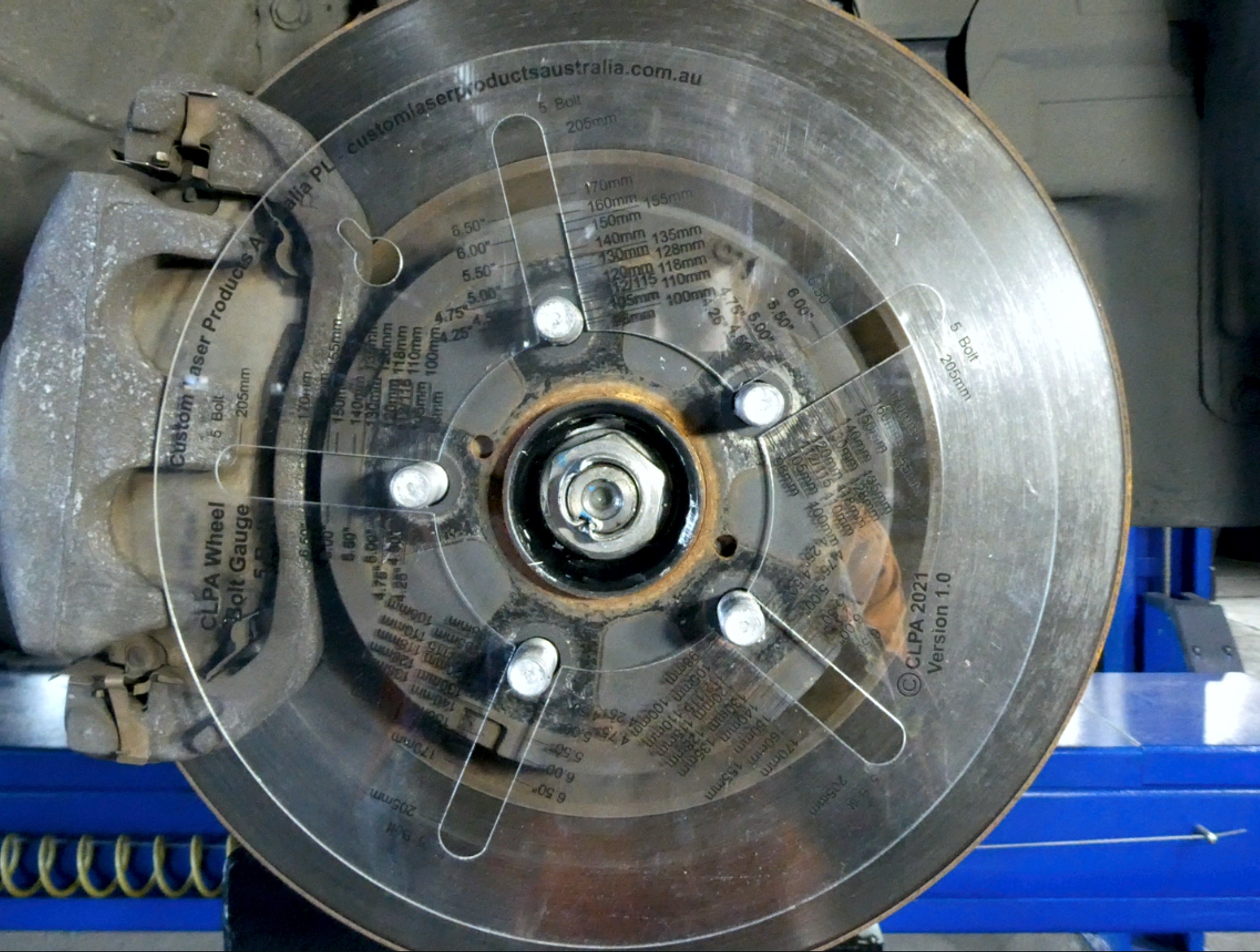 5 Stud Wheel Bolt Pattern Gauge in use — wheel bolt pattern gauge