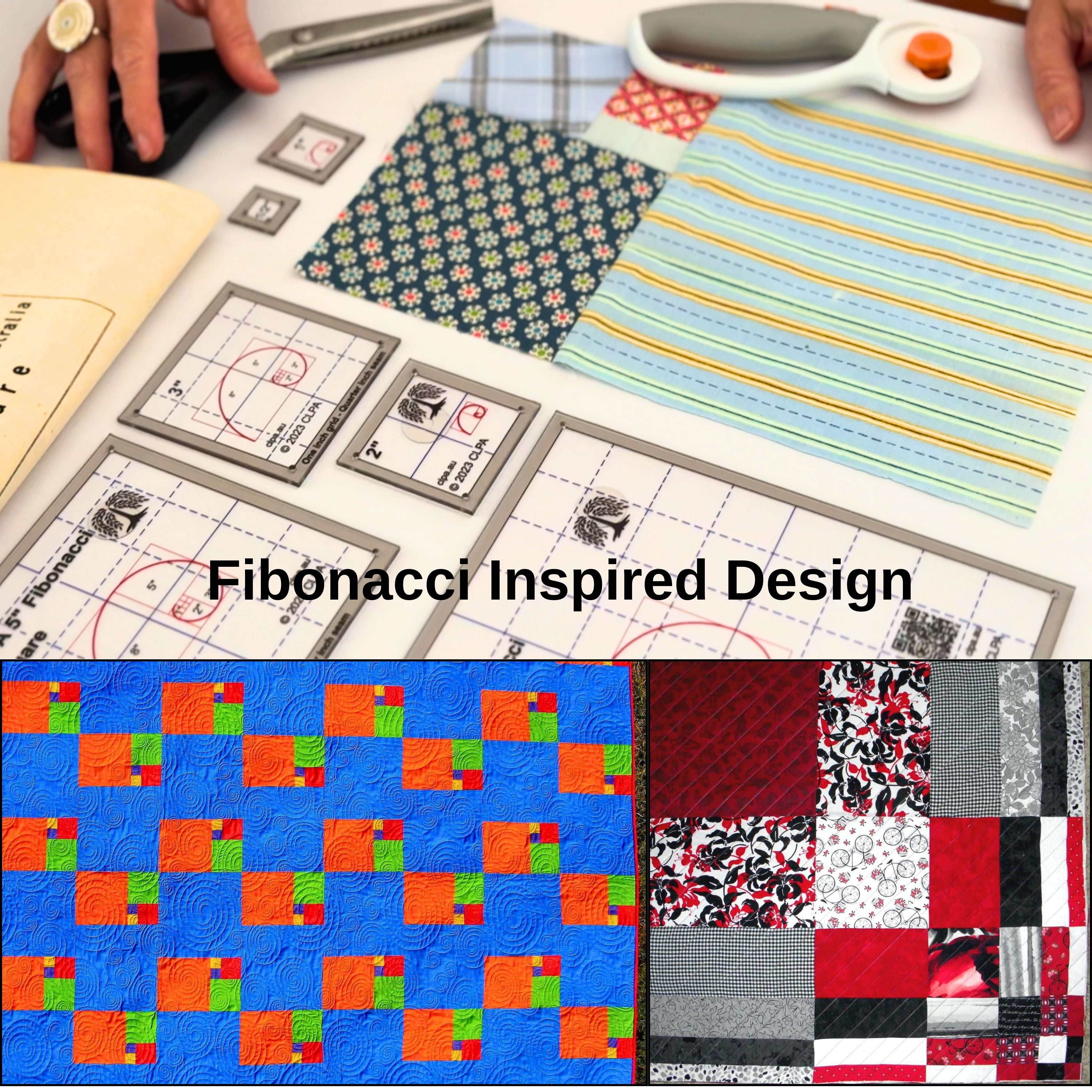 8" Fibonacci Square Quilting Template in use — acrylic quilting template