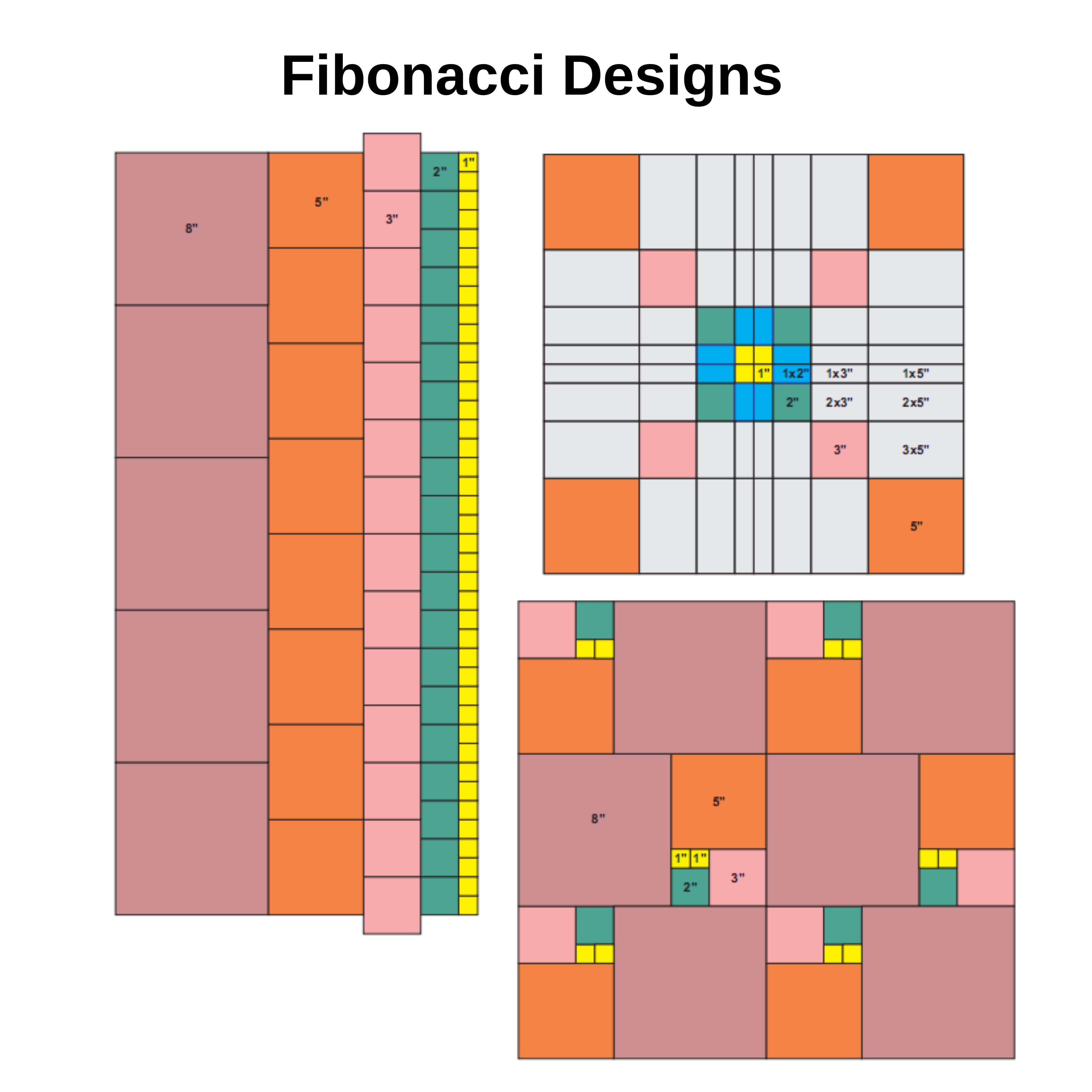 8" Fibonacci Square Quilting Template for quilters and fabric artists