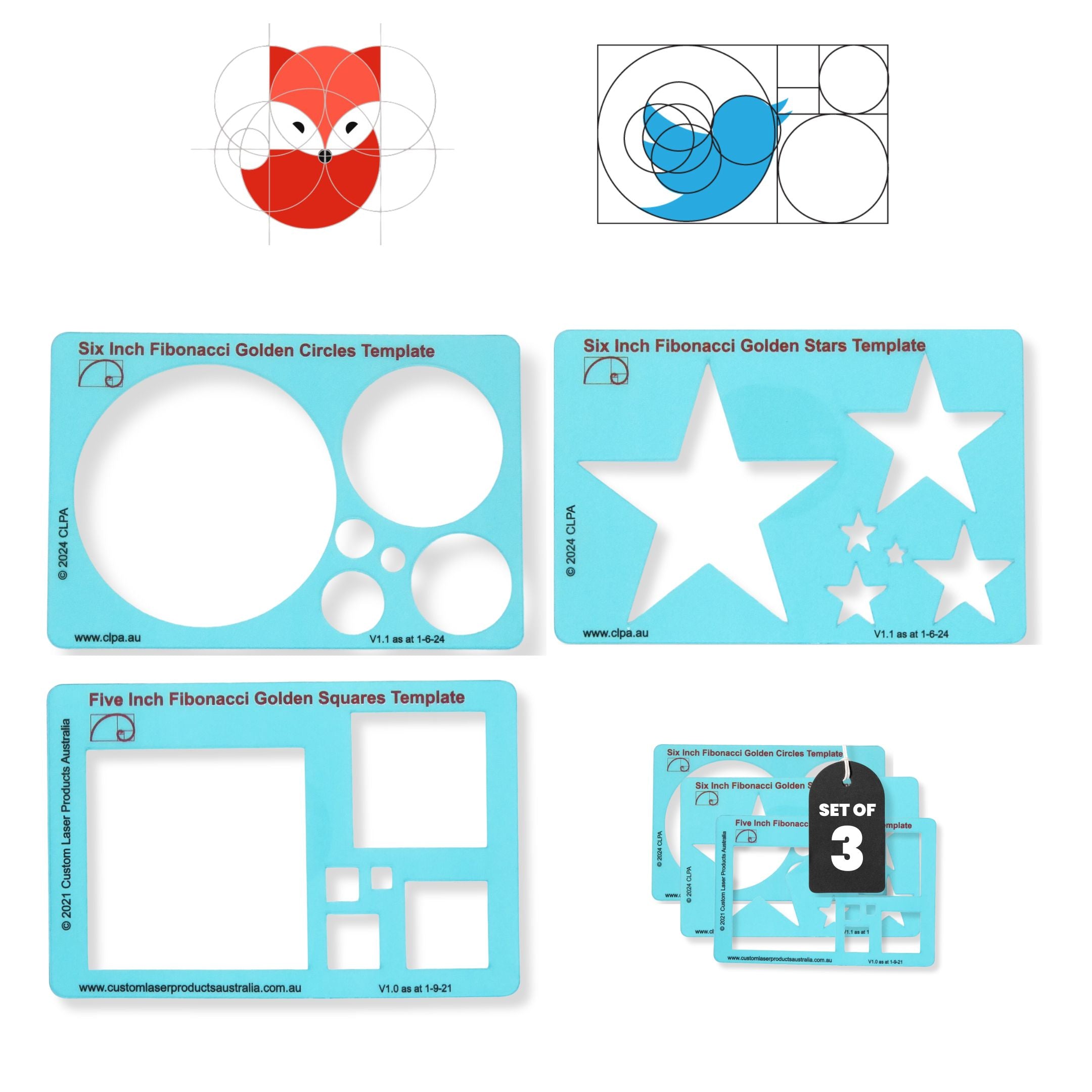 Fibonacci Template Set — 6" Circle, Star & 5" Square — primary product image