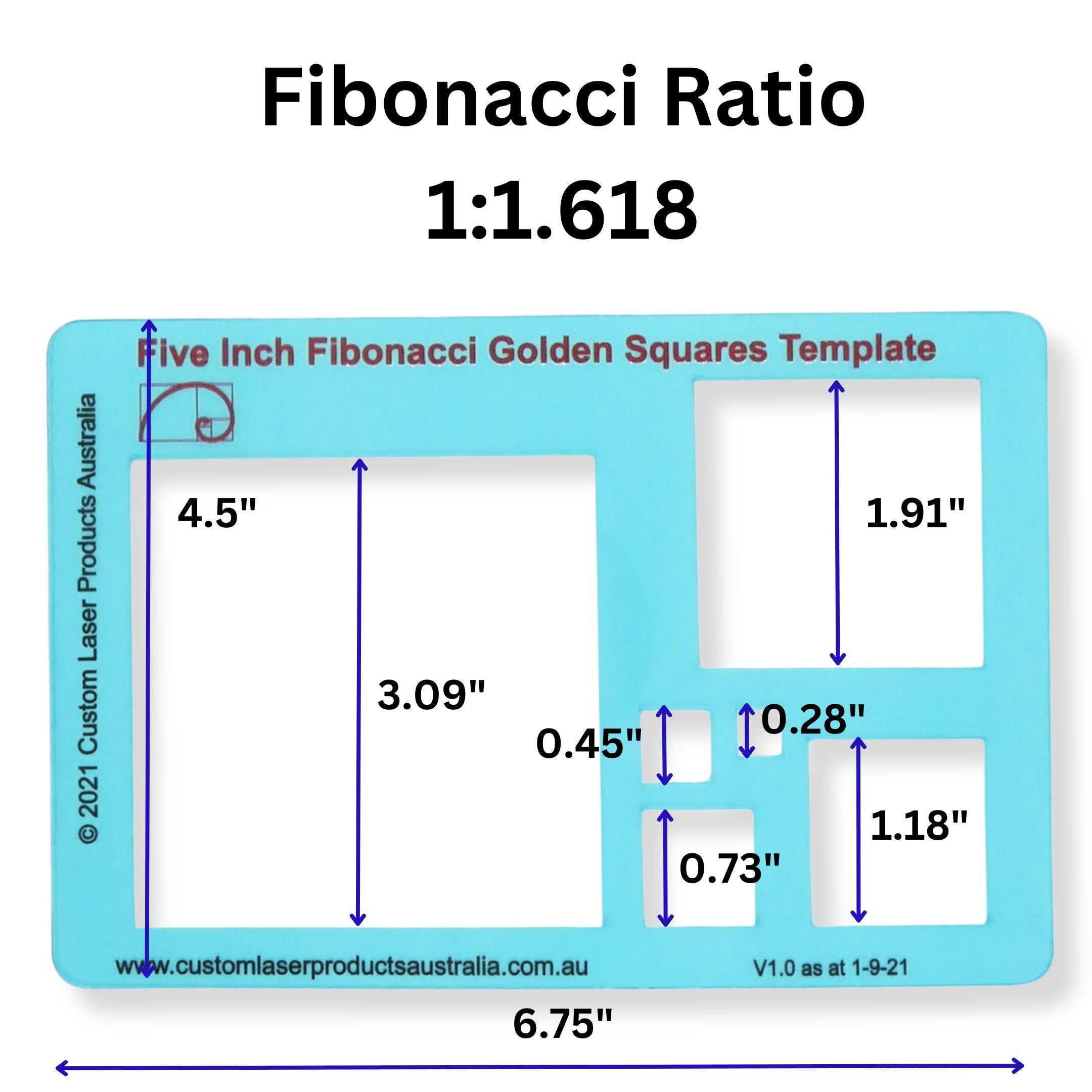 Fibonacci Template Set — 6" Circle, Star & 5" Square key features and Fibonacci-scaled stencils for art, drafting and design