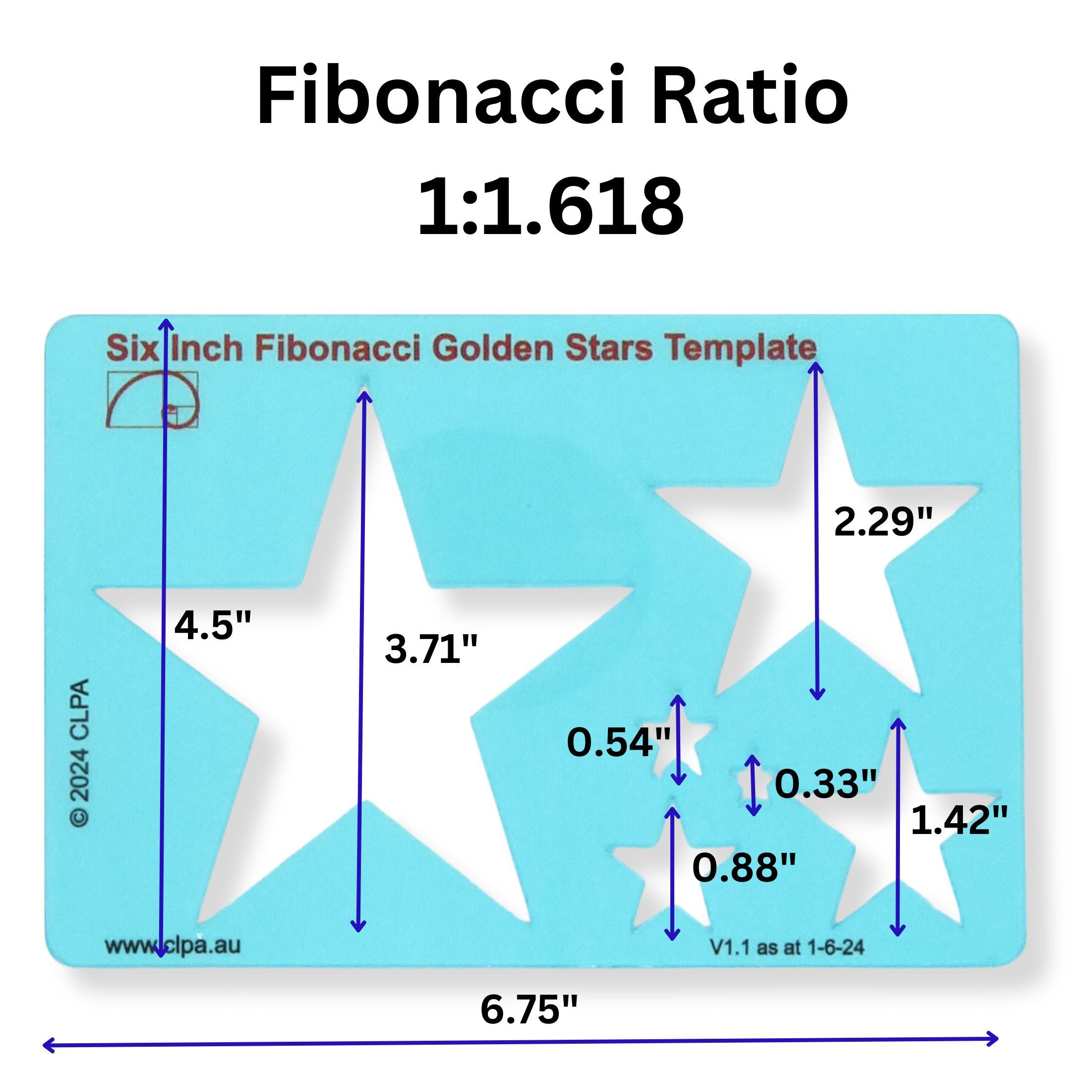 Fibonacci Template Set — 6" Circle, Star & 5" Square for artists, designers and architects