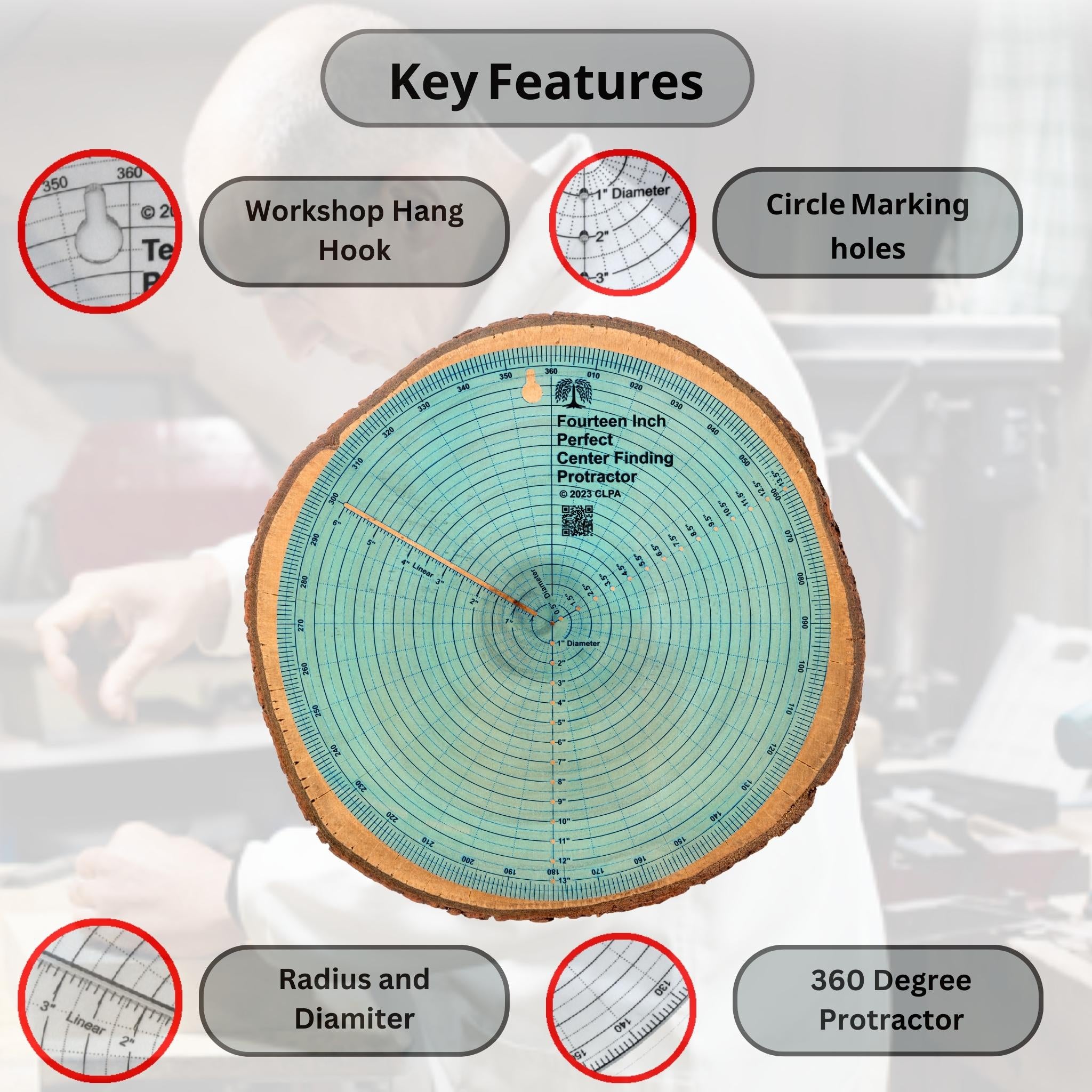14" Circle Center Finder Tool for woodturners and woodworkers