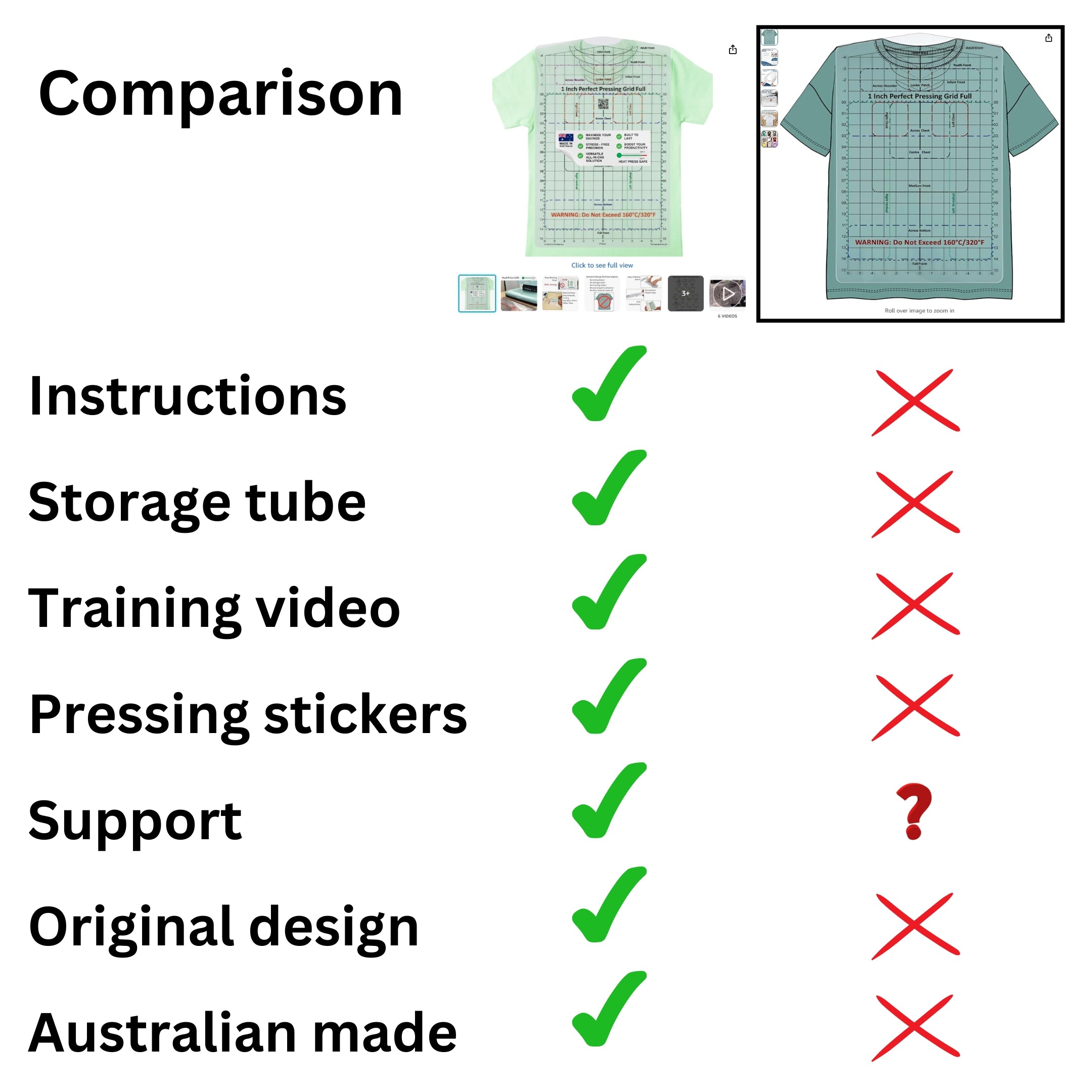 Heat Press Safe T-Shirt Ruler — Full Shirt + Heat Safe packaging and Made in Australia