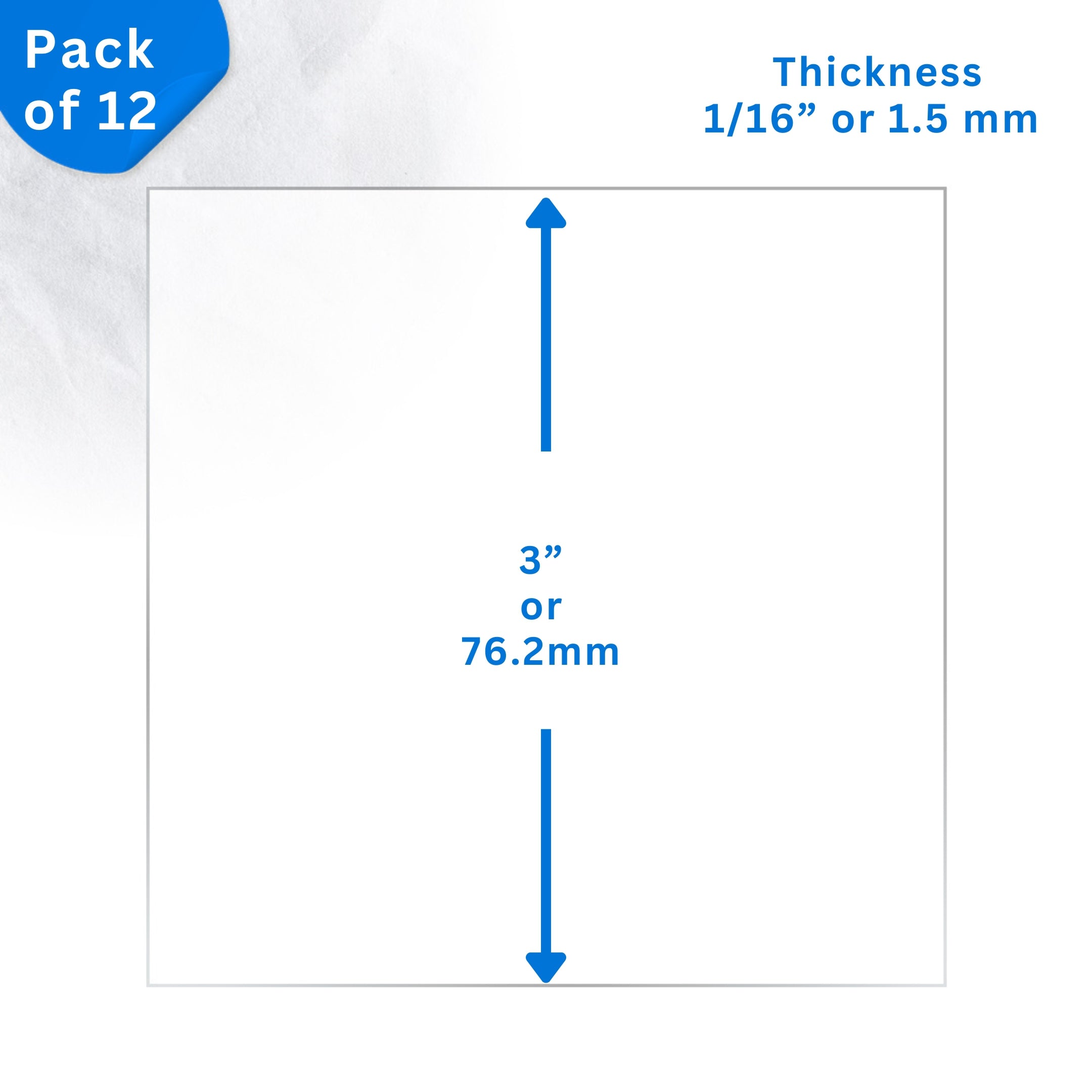 3" Clear Craft Squares — 12-Pack PETG Blanks dimensions and scale reference
