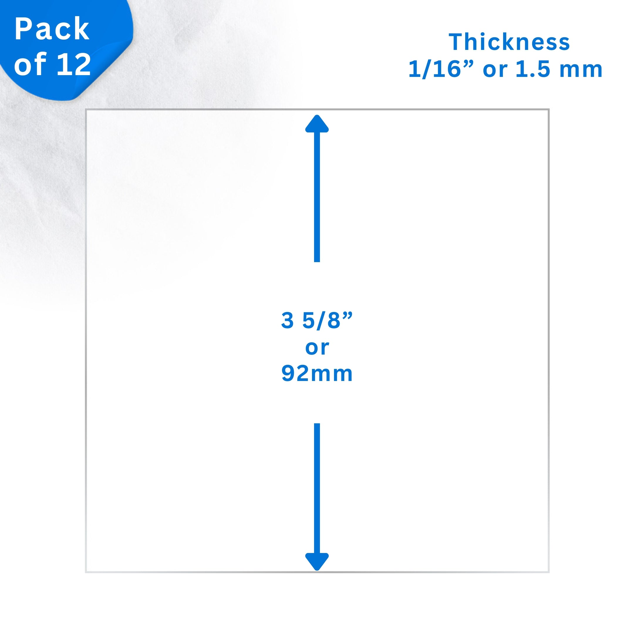 3.75" Clear Craft Squares — 12-Pack PETG Blanks dimensions and scale reference