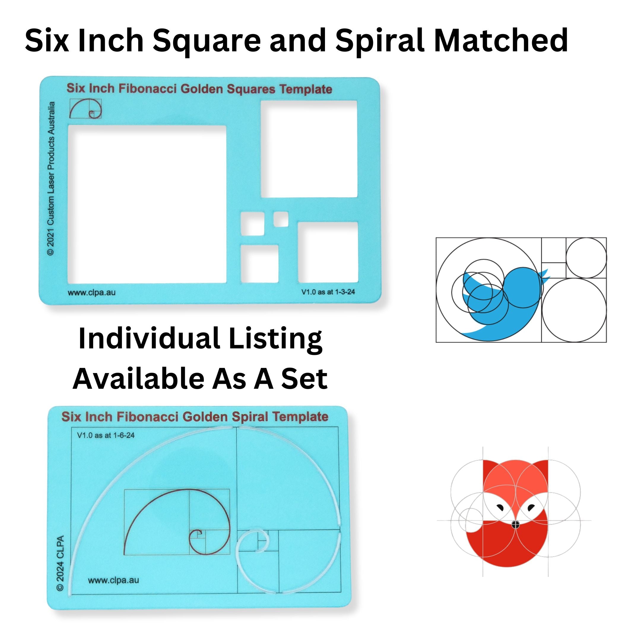 6" Fibonacci Square Stencil Template for artists, designers and architects