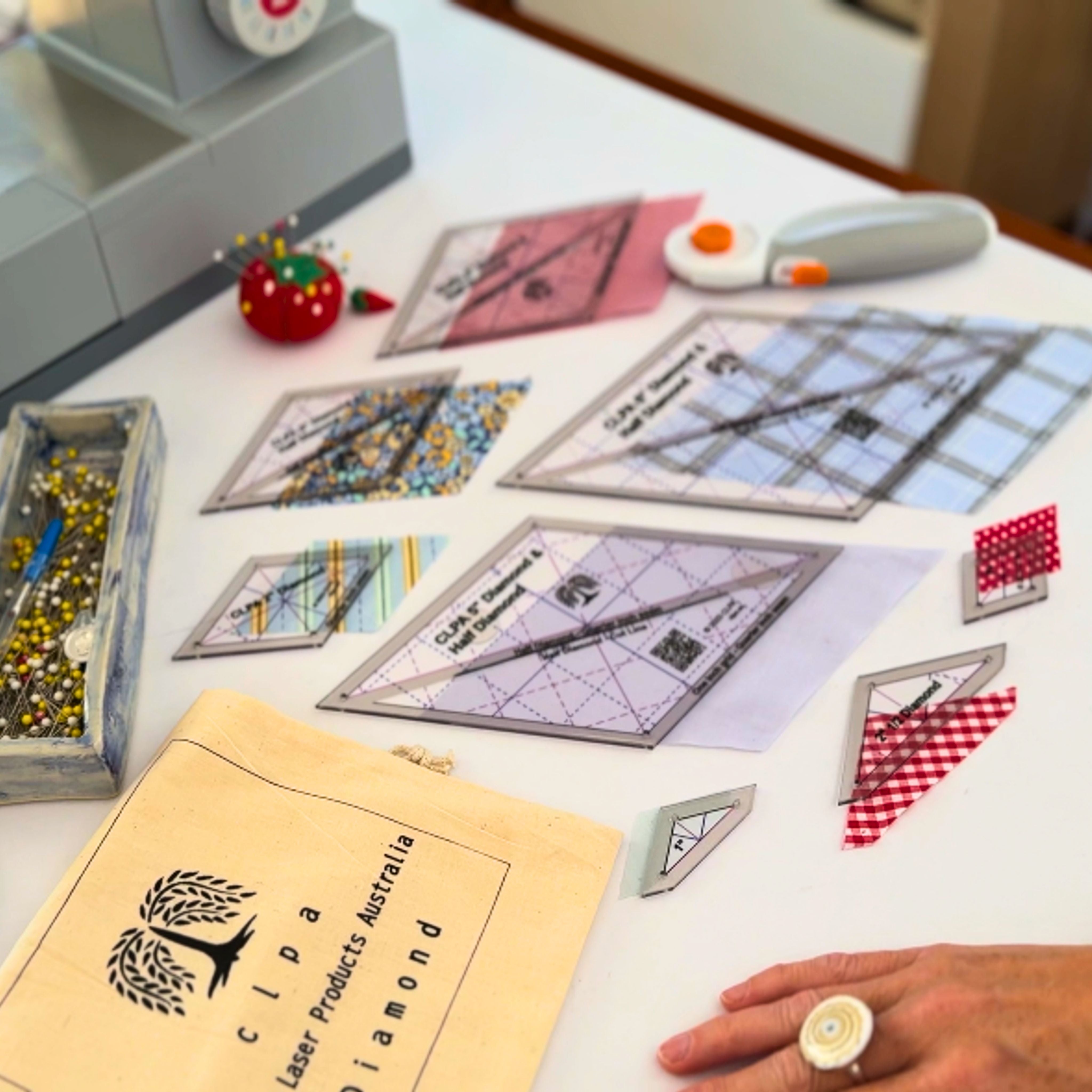 6" Diamond Quilting Template in use — acrylic quilting template