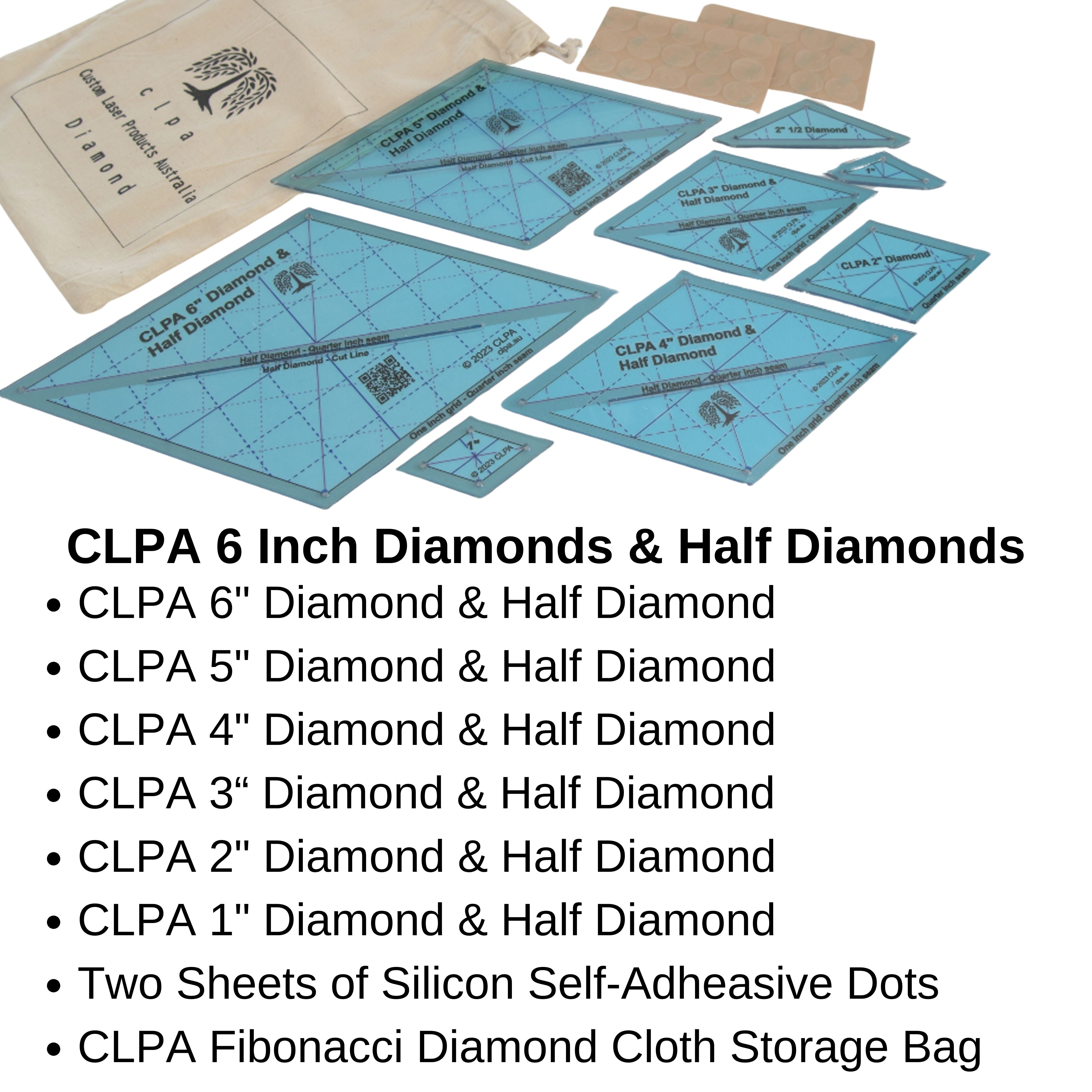 6" Diamond Quilting Template dimensions and scale reference