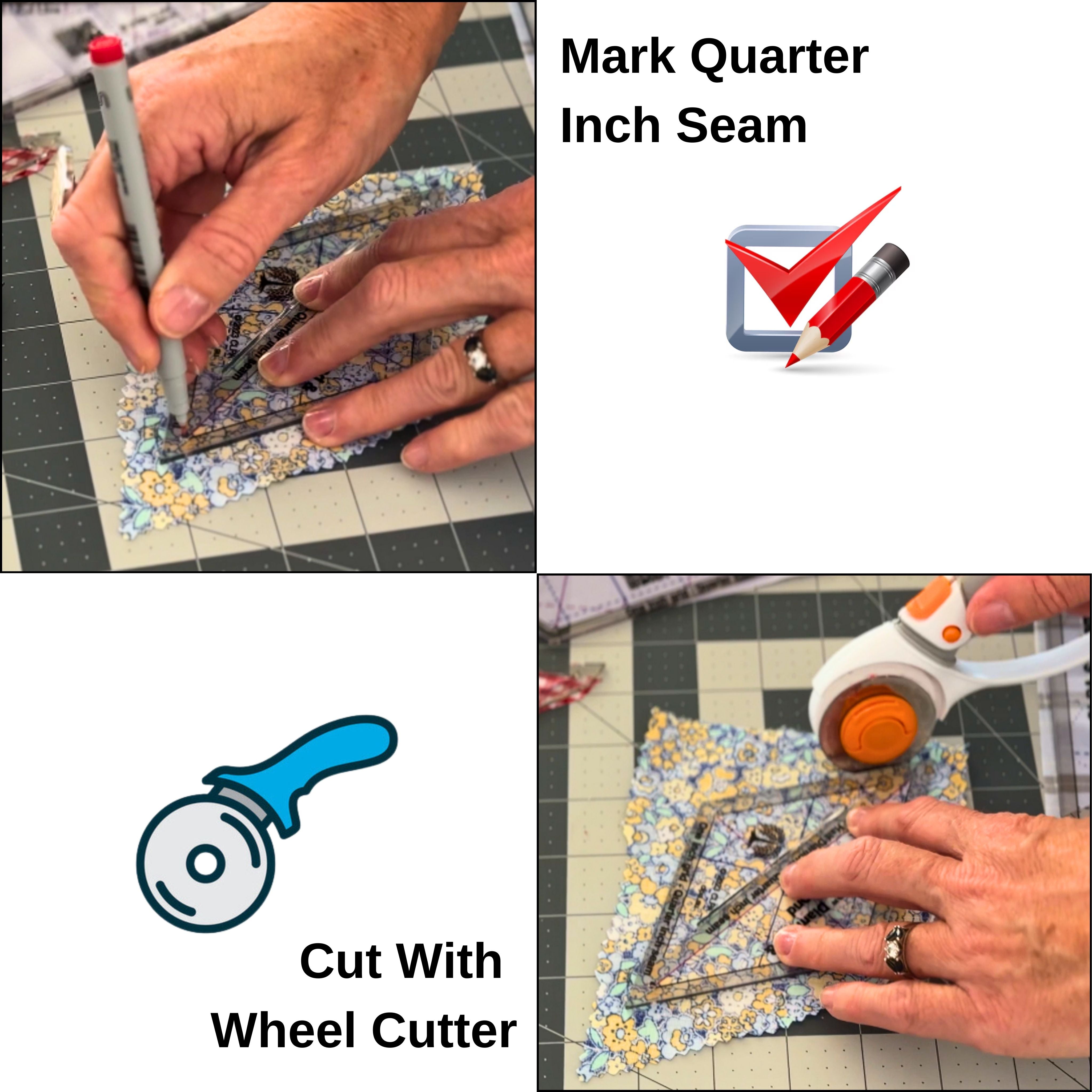 6" Diamond Quilting Template key features and rotary cutting, fussy cutting and English paper piecing