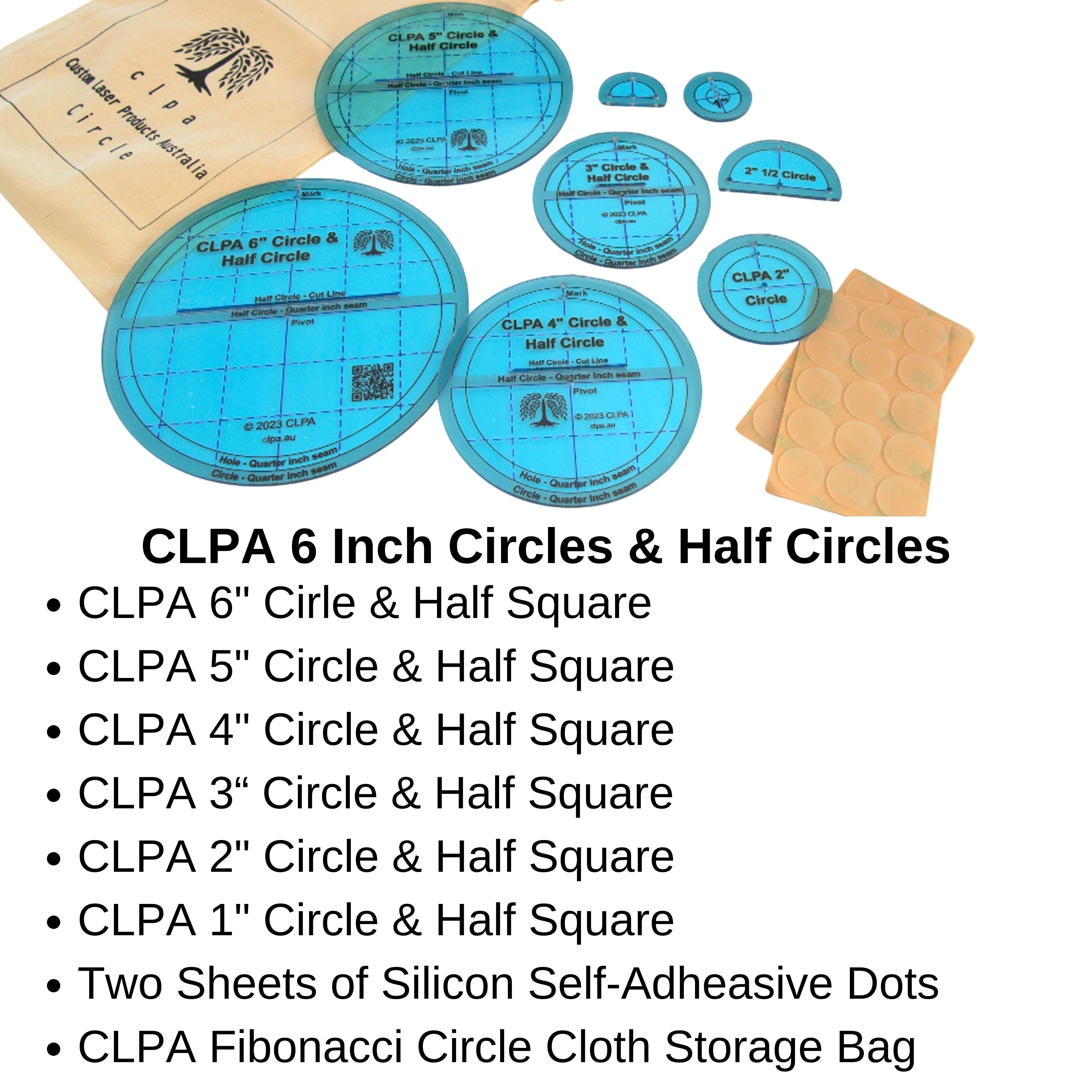 6" Circle Quilting Template dimensions and scale reference