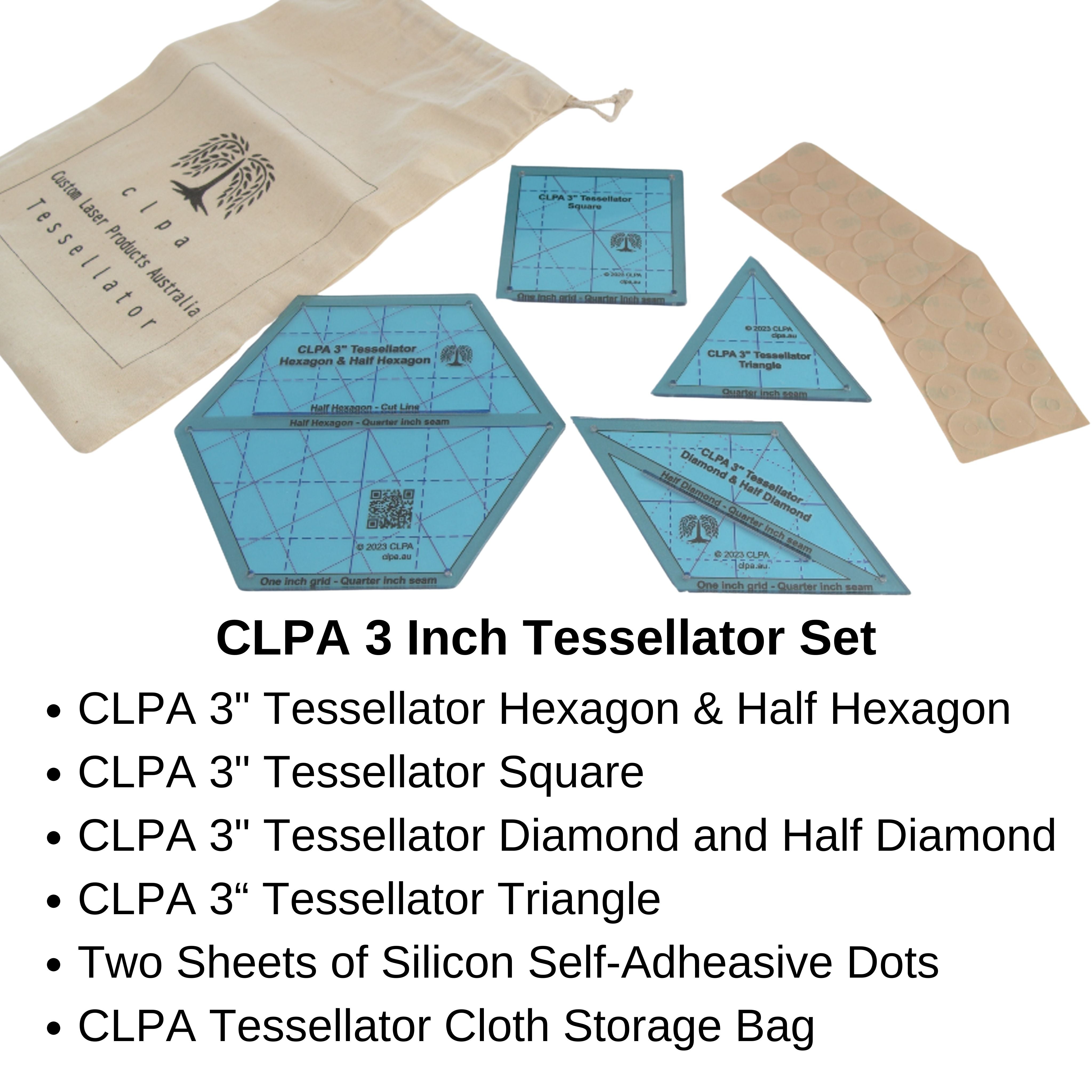 3" Tessellator Quilting Template dimensions and scale reference
