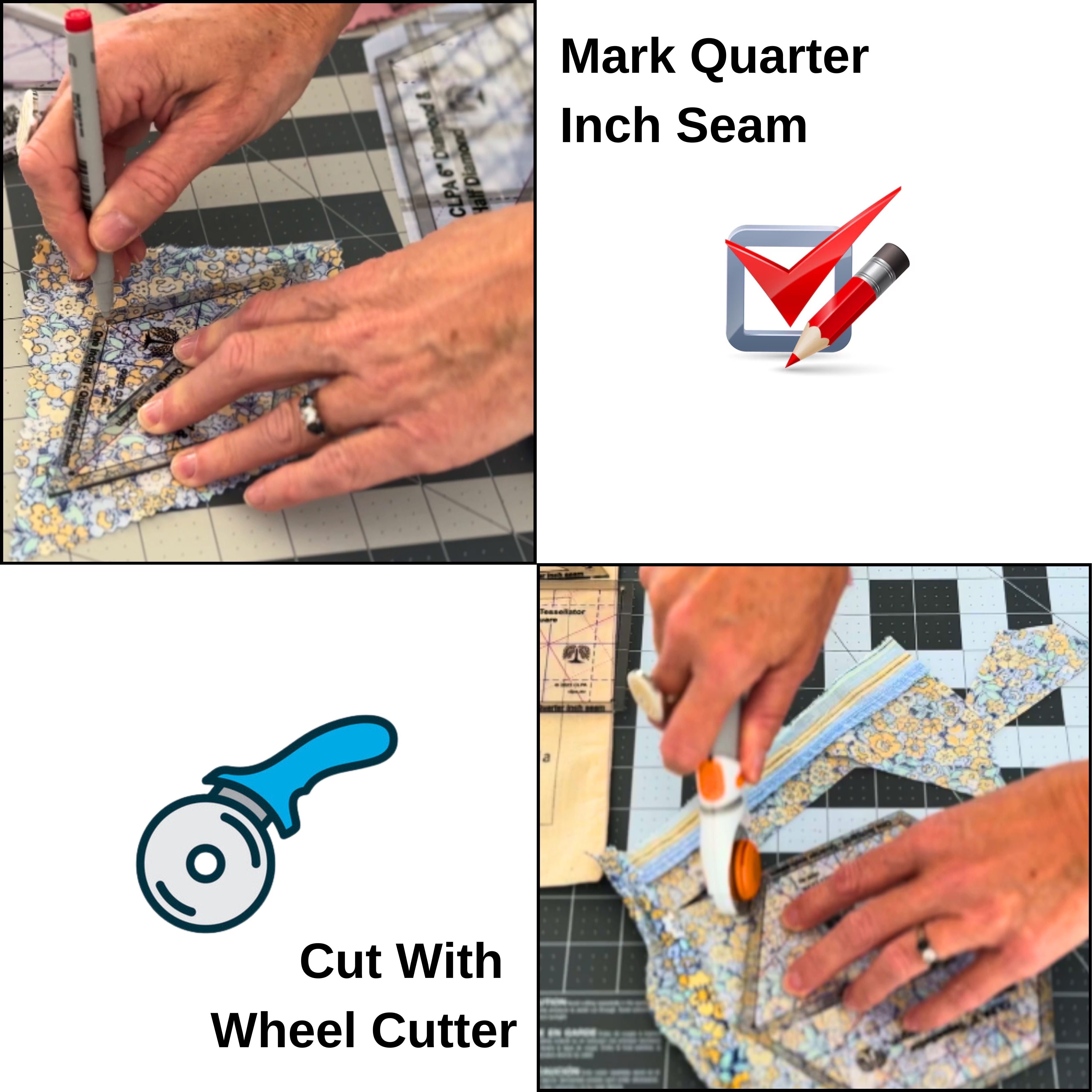 3" Tessellator Quilting Template key features and rotary cutting, fussy cutting and English paper piecing