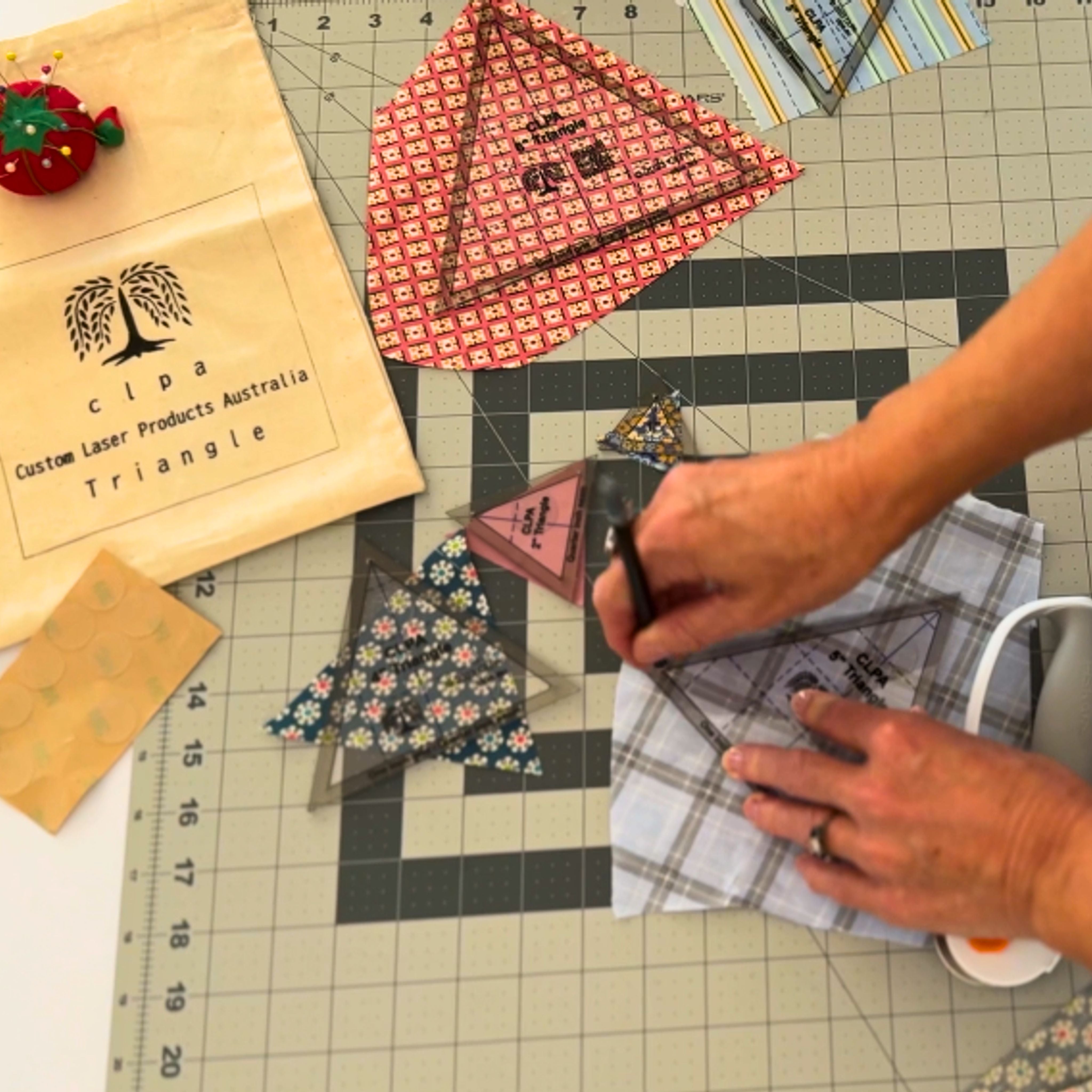6" Triangle Quilting Template in use — acrylic quilting template