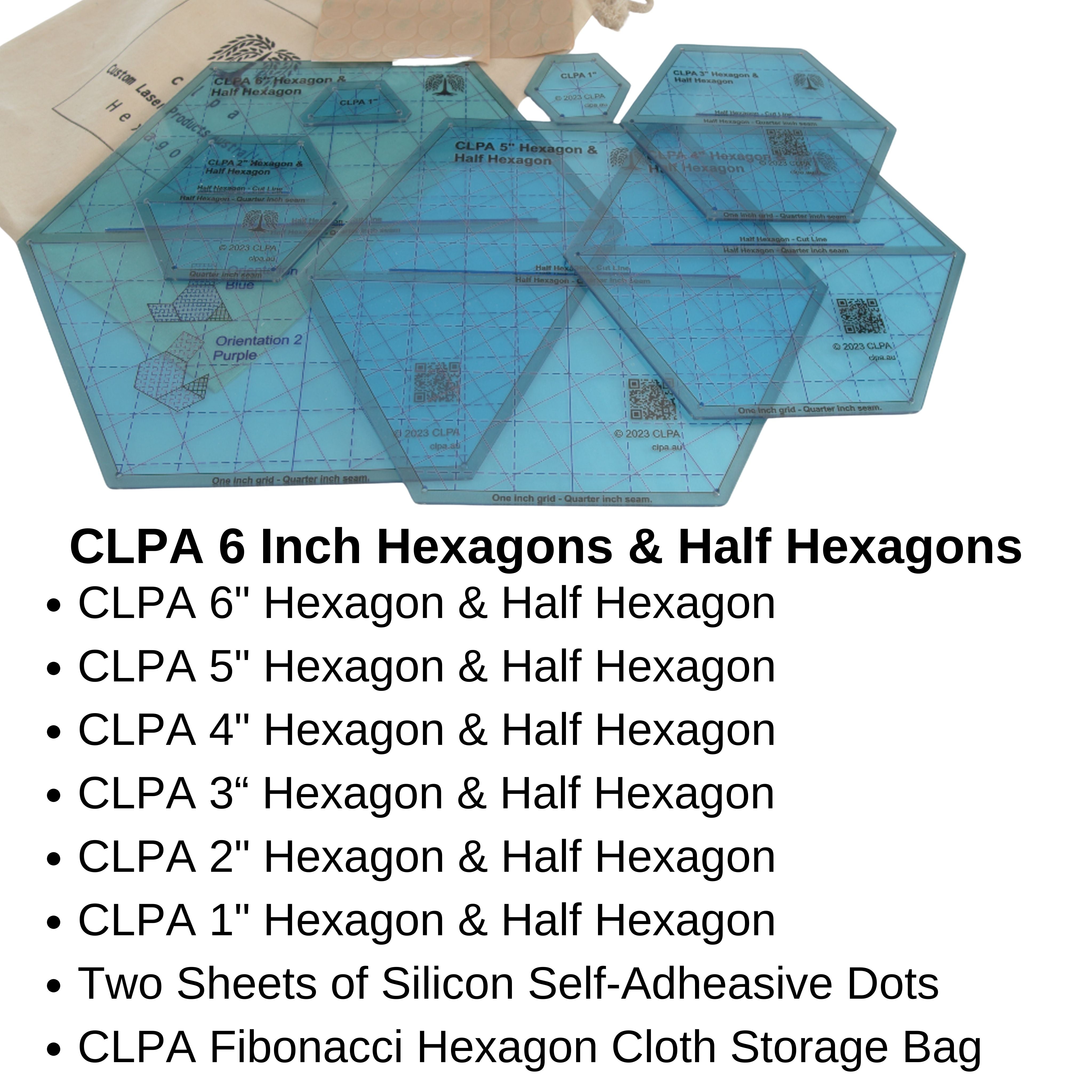 6" Hexagon Quilting Template dimensions and scale reference