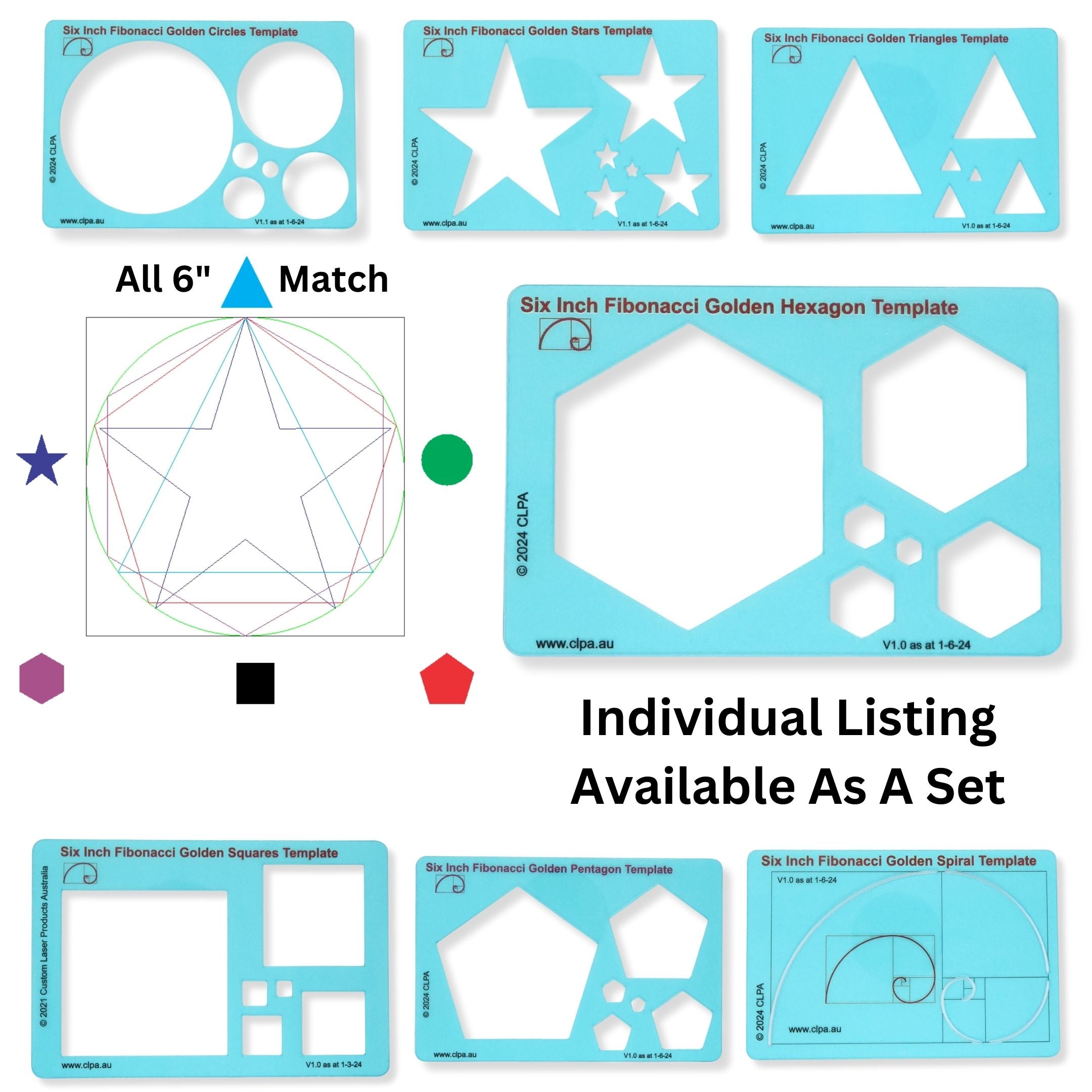 6" Hexagon Stencil Template — Golden Ratio for artists, designers and architects