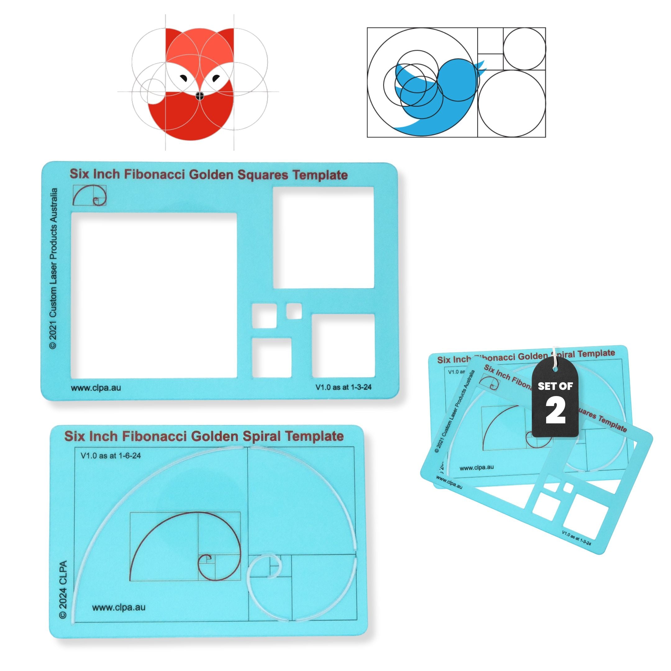 Fibonacci 2-Piece Set — 6" Square & Spiral — primary product image