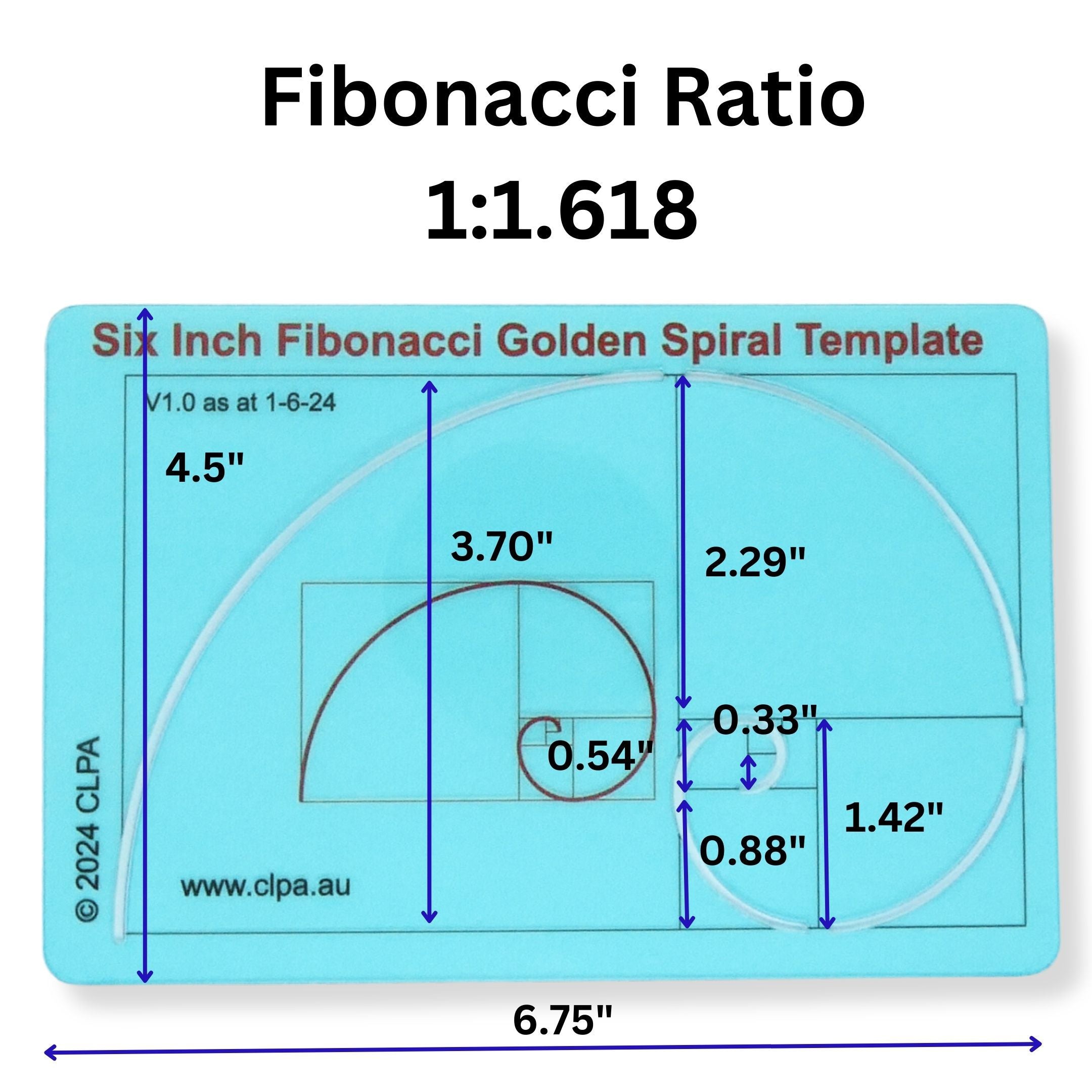 Fibonacci 2-Piece Set — 6" Square & Spiral key features and Fibonacci-scaled stencils for art, drafting and design