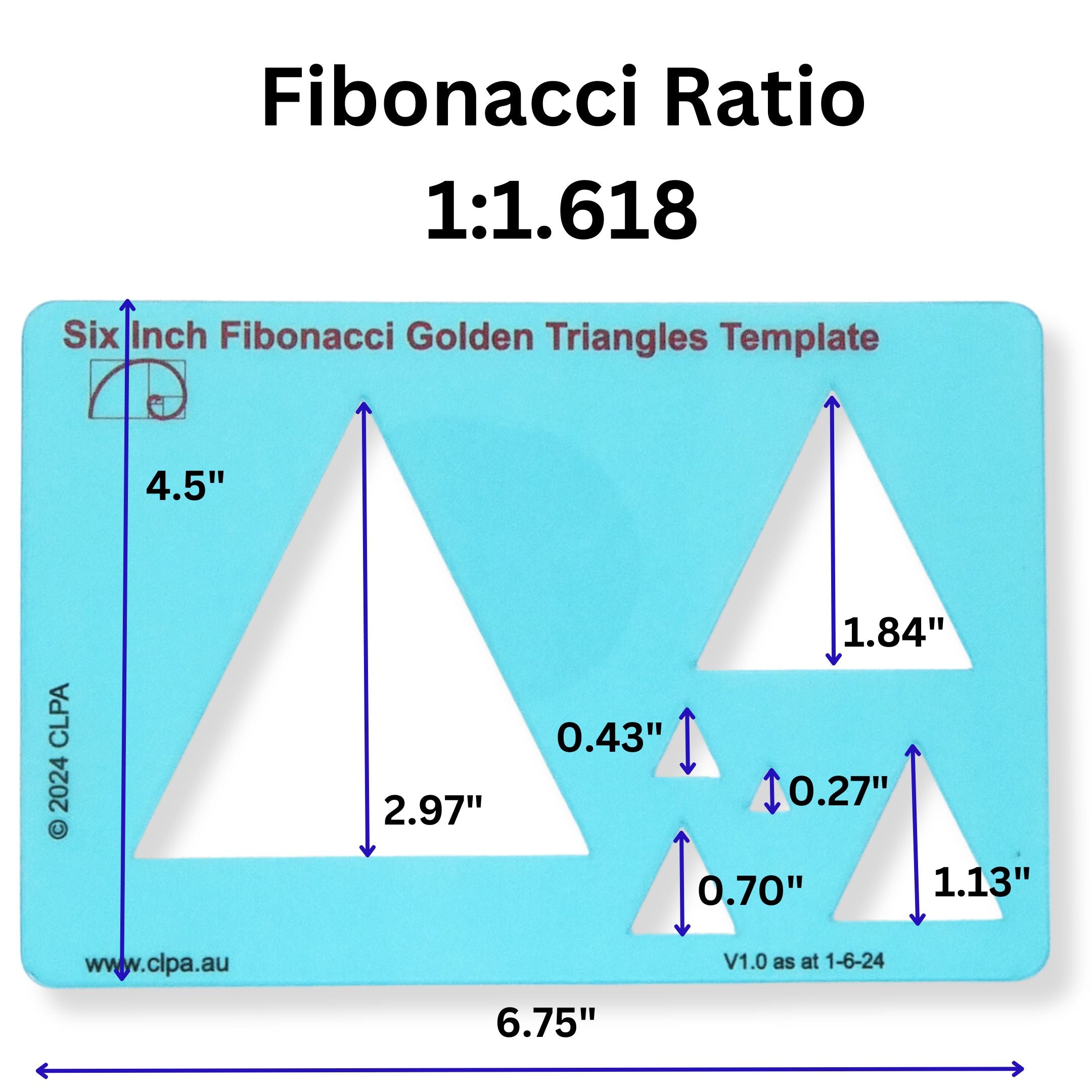 6" Triangle Stencil Template — Golden Ratio dimensions and scale reference