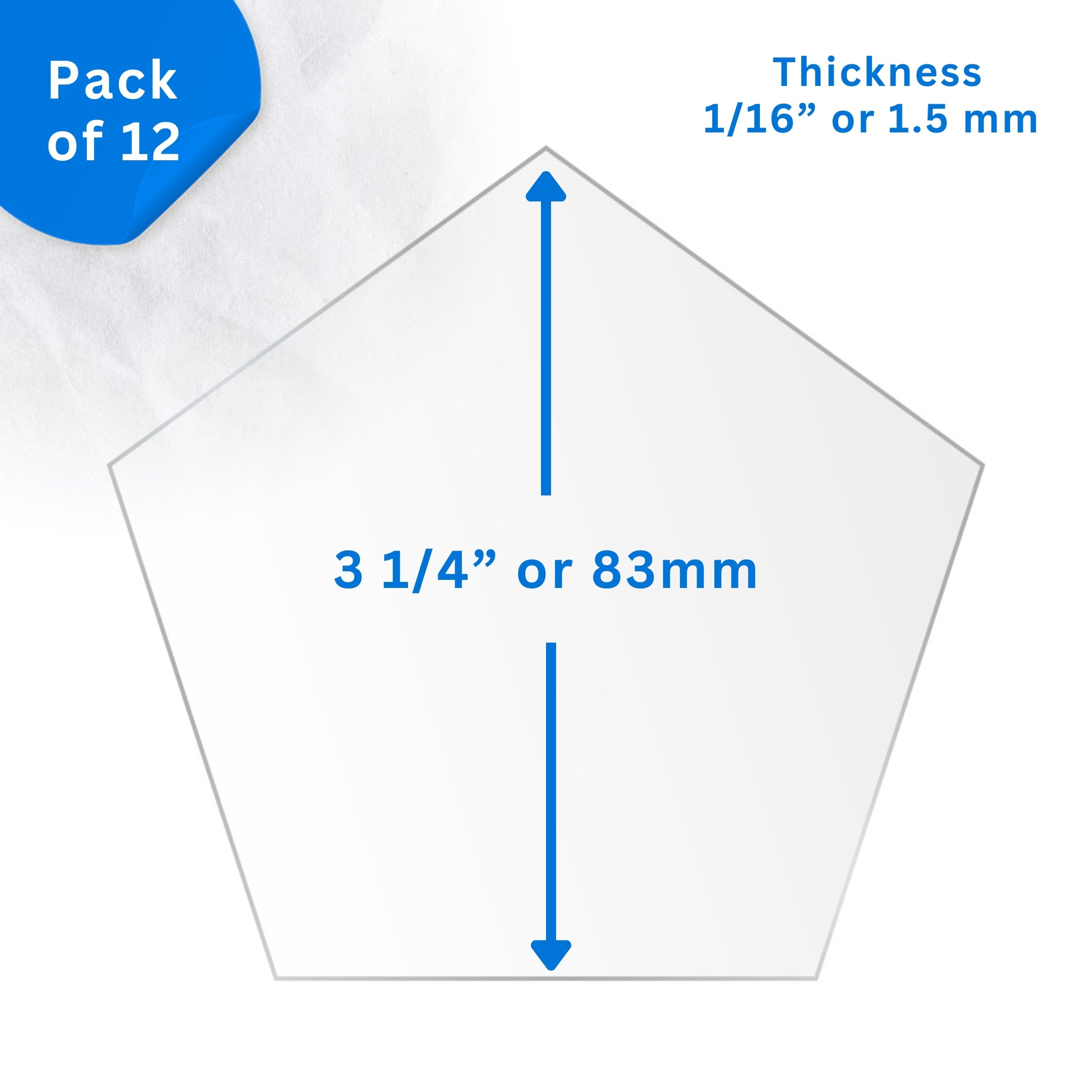 3.75" Clear Craft Pentagons dimensions and scale reference