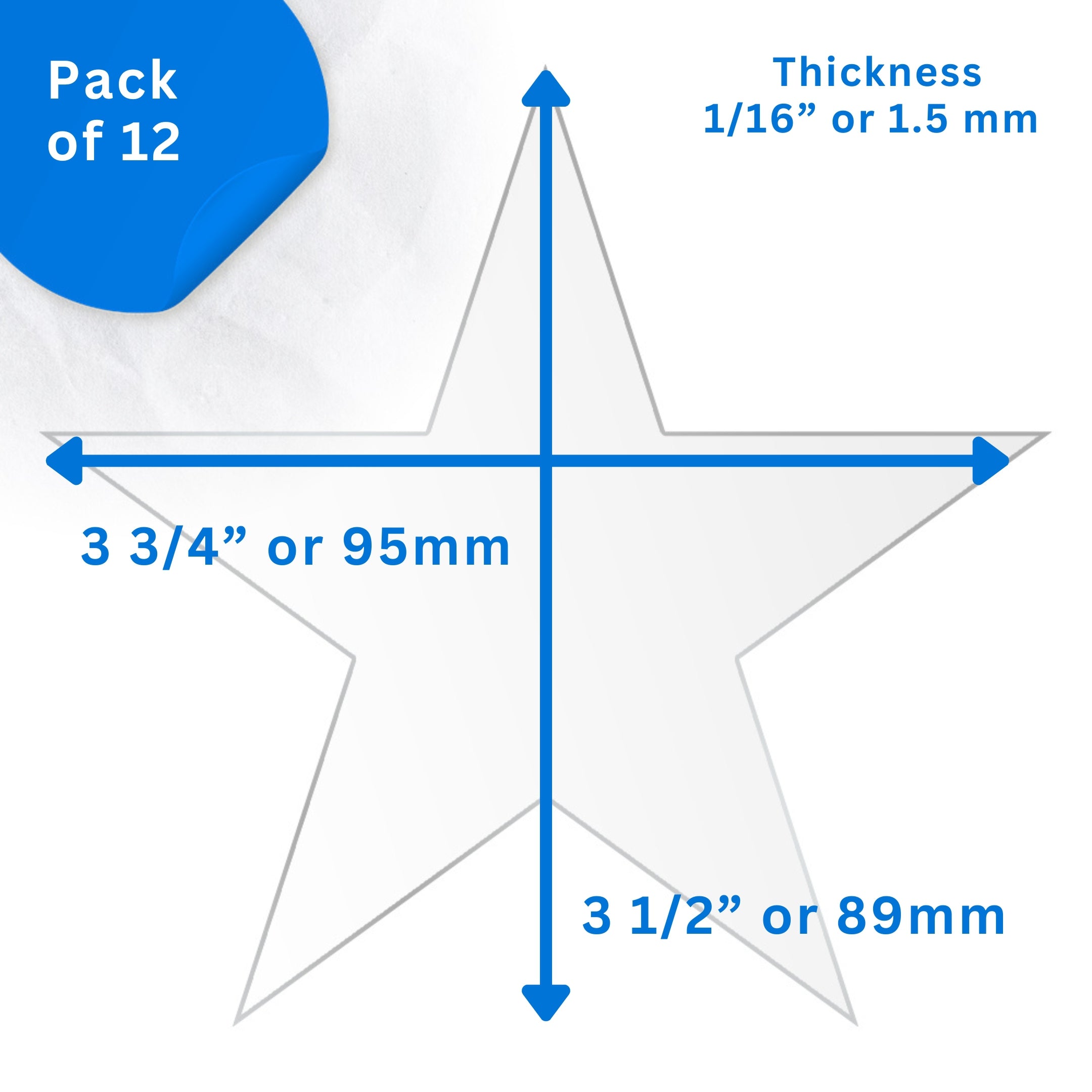 3.75" Clear Craft Stars dimensions and scale reference