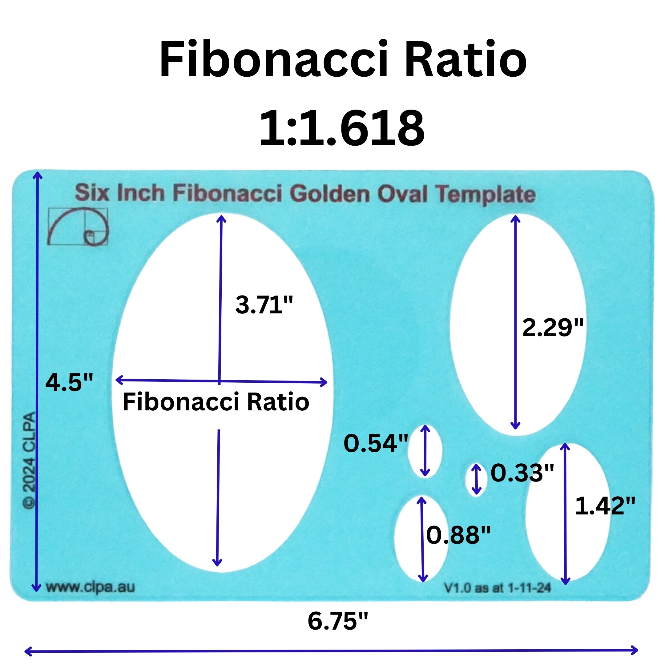 6" Oval Stencil Template — Golden Ratio dimensions and scale reference