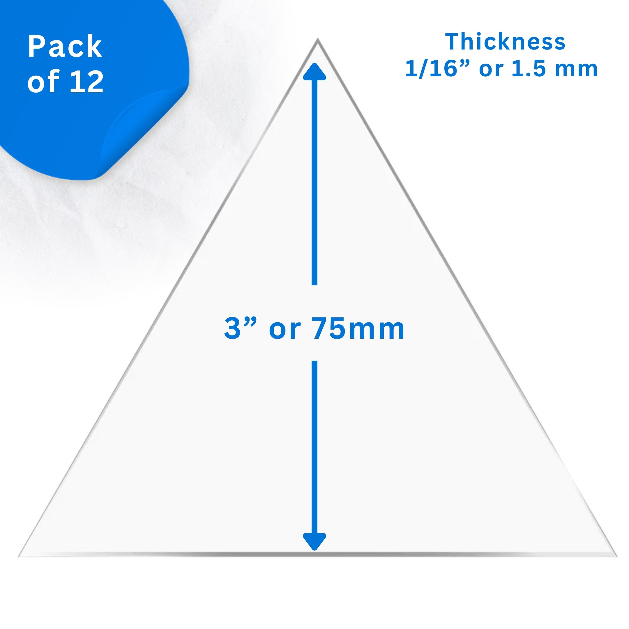 3.75" Clear Craft Triangles dimensions and scale reference