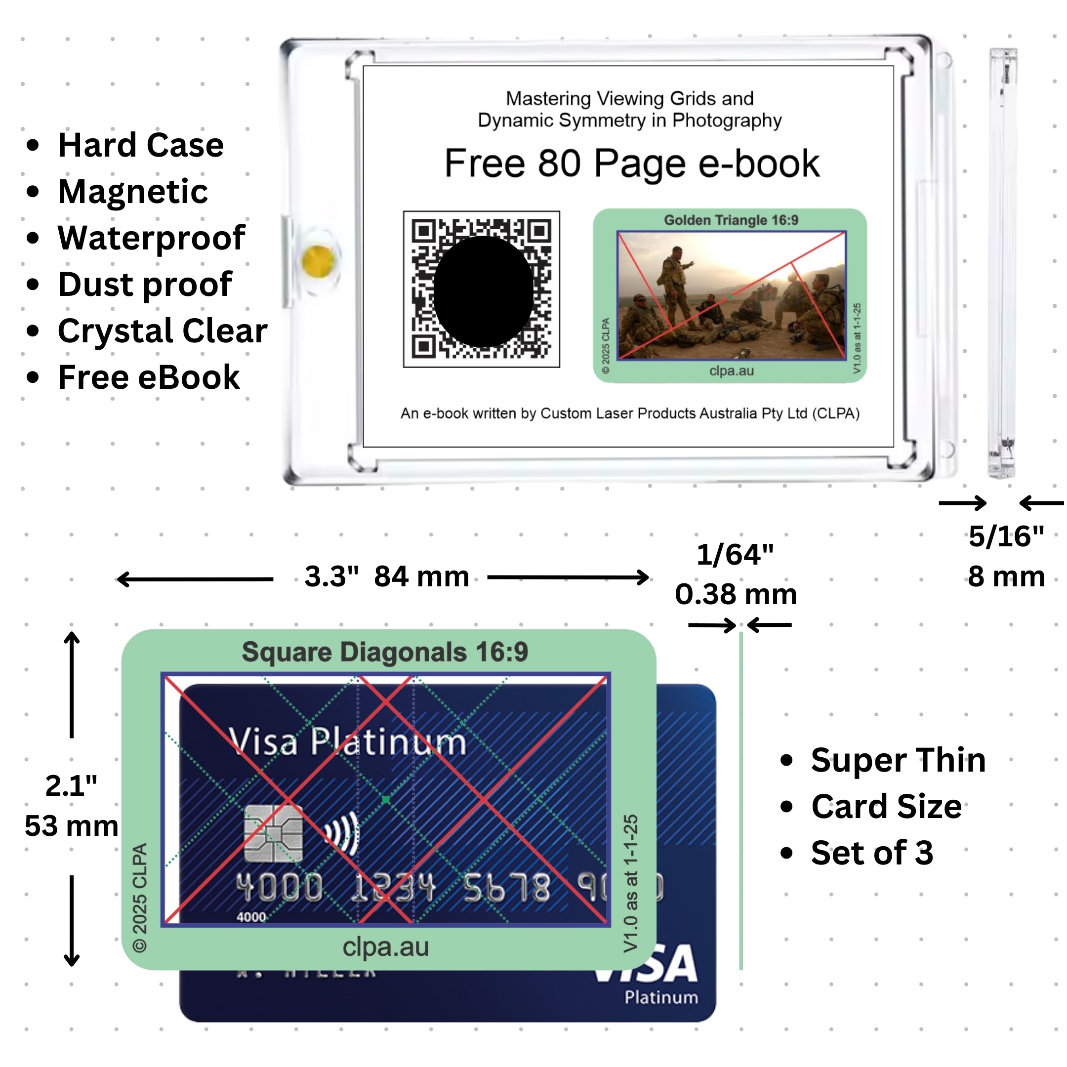 Square Diagonals Viewfinder key features and Fibonacci, golden ratio and dynamic symmetry composition grids