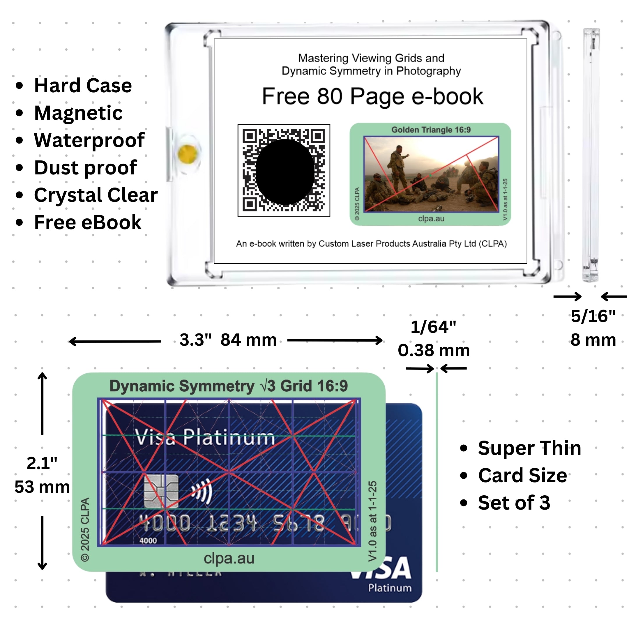Dynamic Symmetry Root 3 Viewfinder key features and Fibonacci, golden ratio and dynamic symmetry composition grids