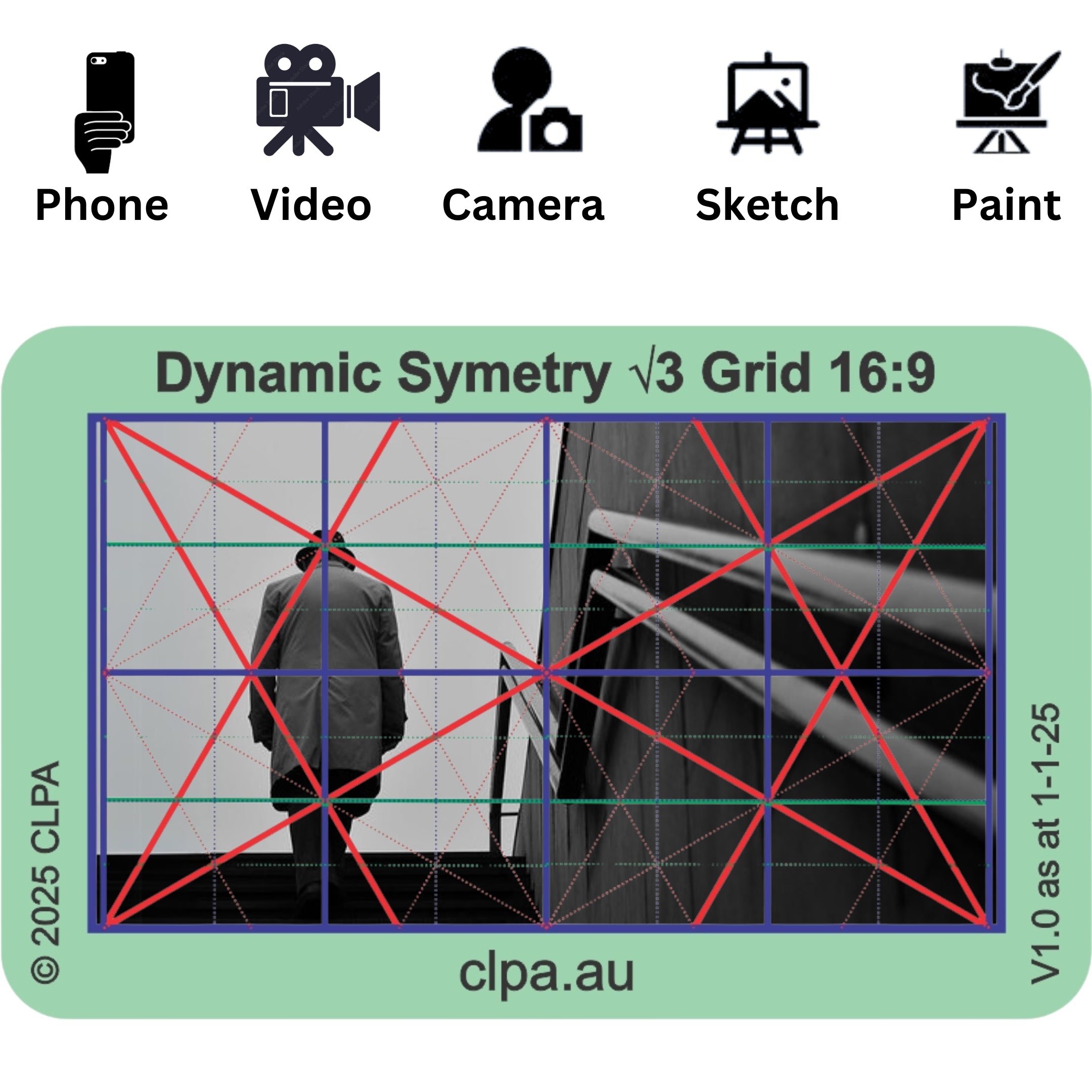 Photographic Viewfinder Set — Dynamic Symmetry key features and Fibonacci, golden ratio and dynamic symmetry composition grids