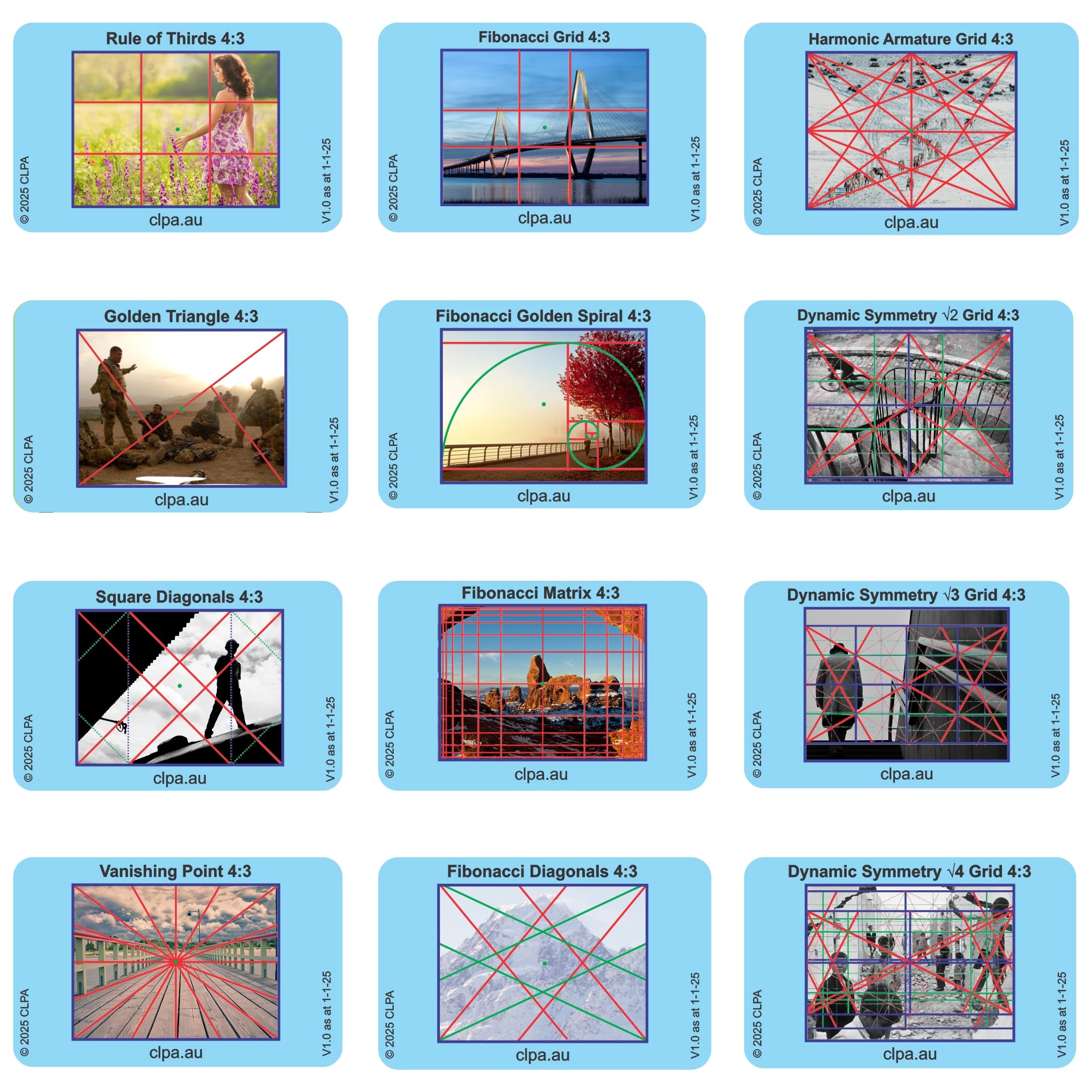 Photographic Viewfinder Set — Video 4:3 dimensions and scale reference