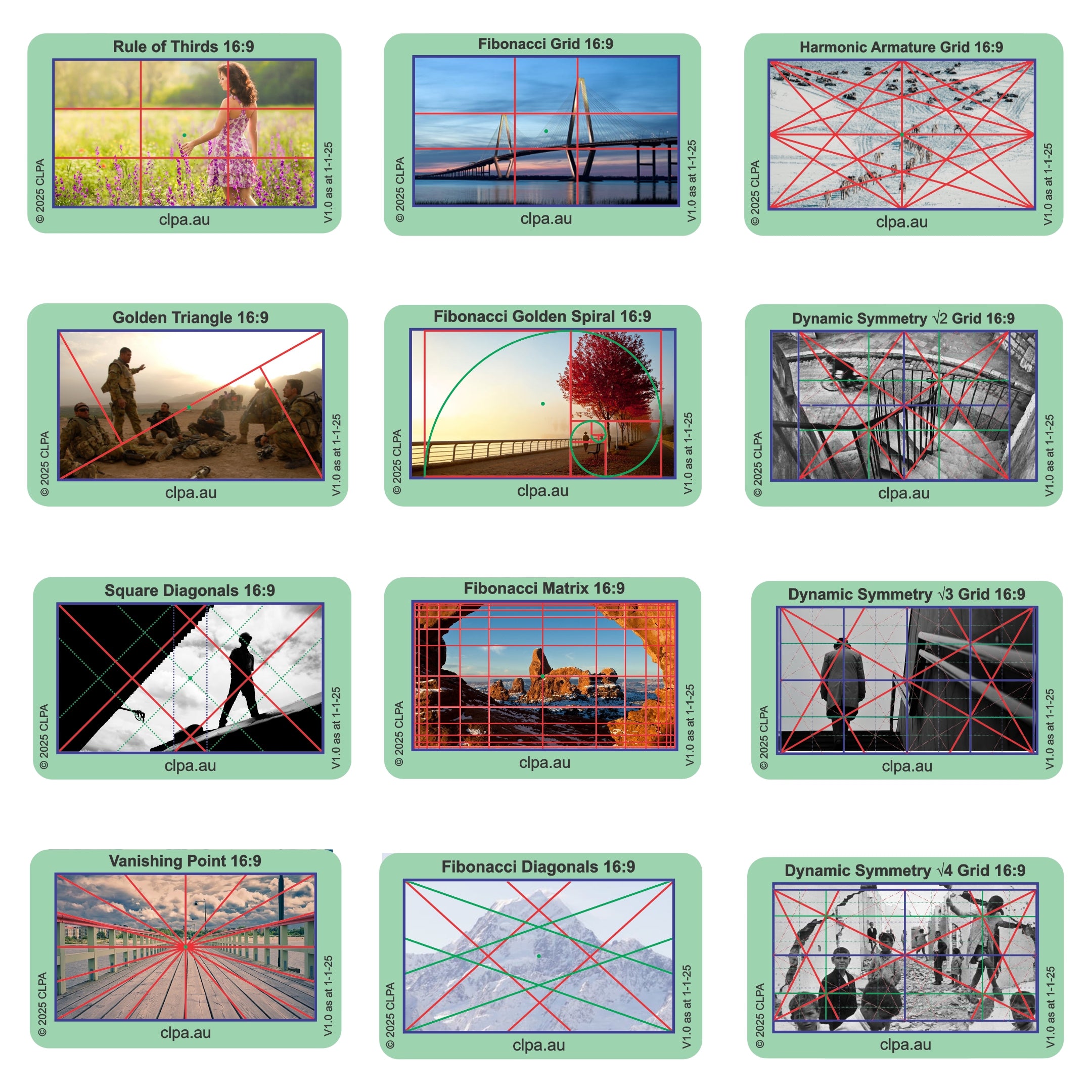 Photographic Viewfinder Set — Mobile 16:9 dimensions and scale reference