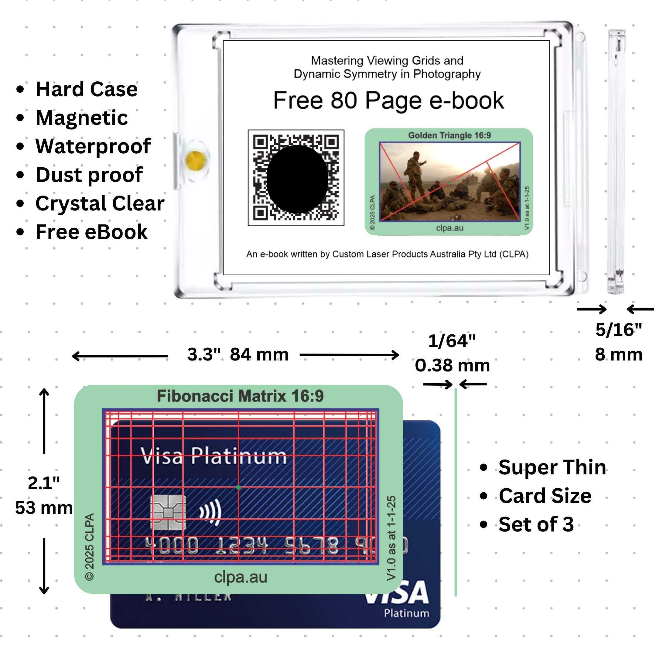Fibonacci Matrix Viewfinder key features and Fibonacci, golden ratio and dynamic symmetry composition grids