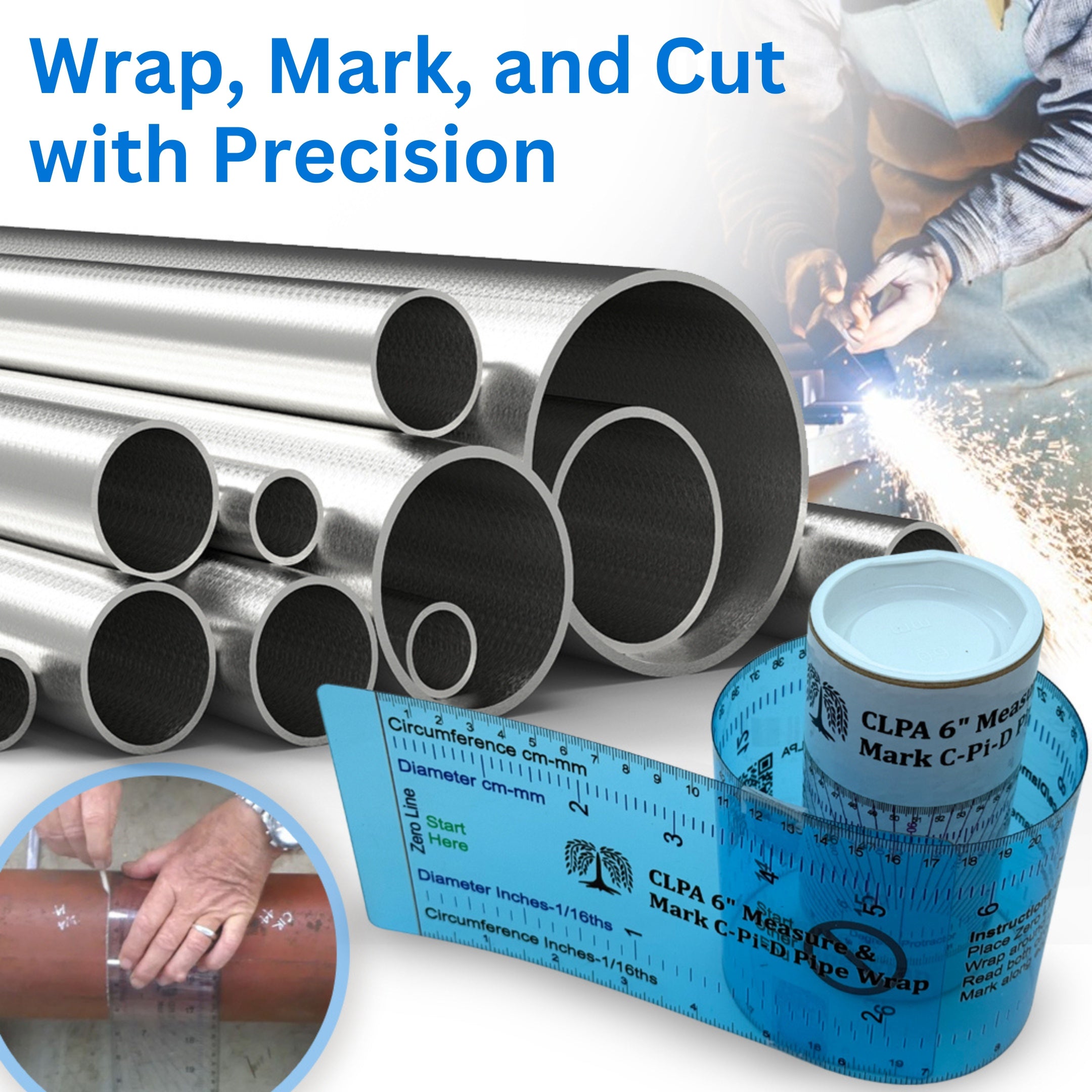 Pipe Wrap —  6" Wrap-Around Pipe Marking Tool in use — pipe coping and corner template