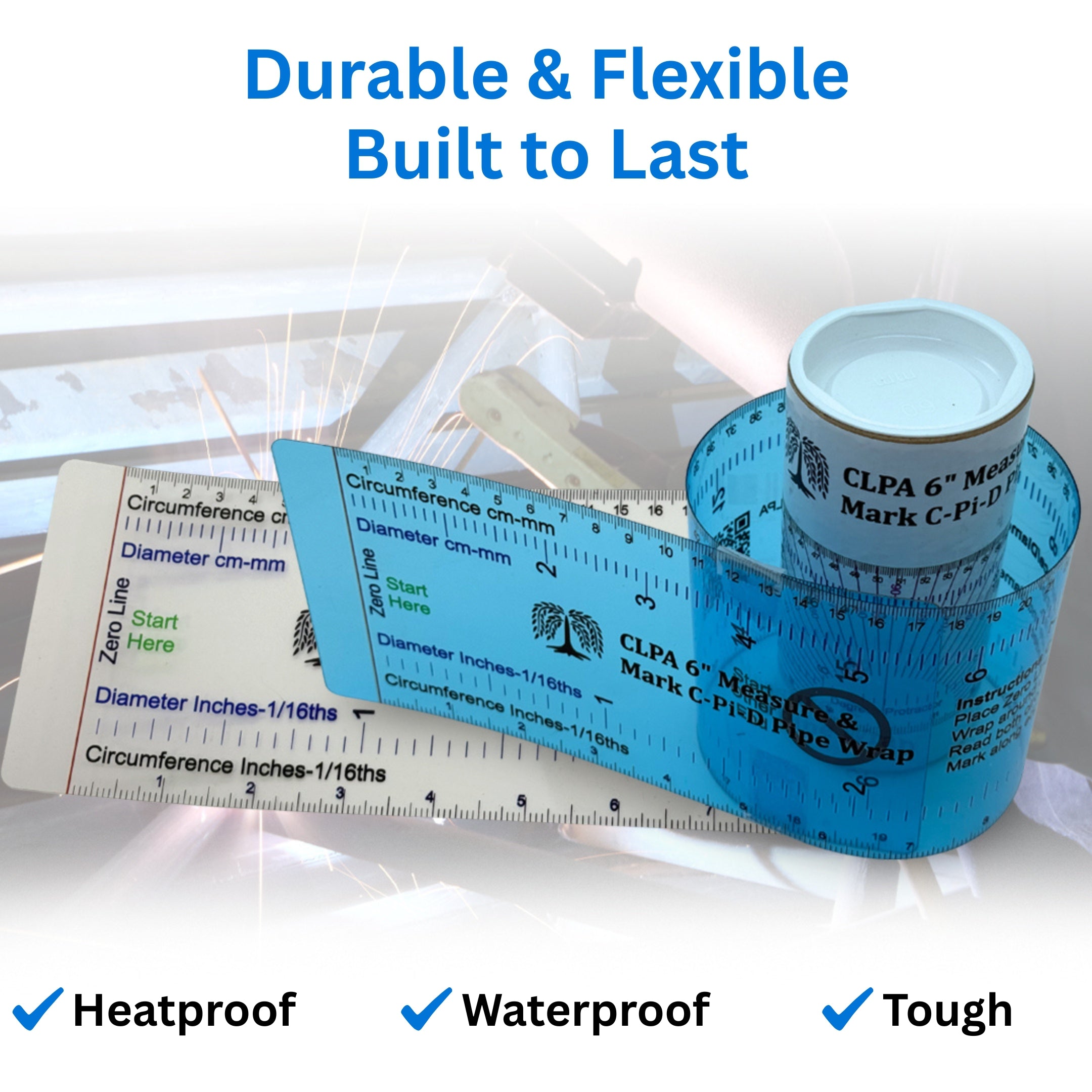 Pipe Wrap —  6" Wrap-Around Pipe Marking Tool key features and saddle cut profiles for handrail and structural pipework