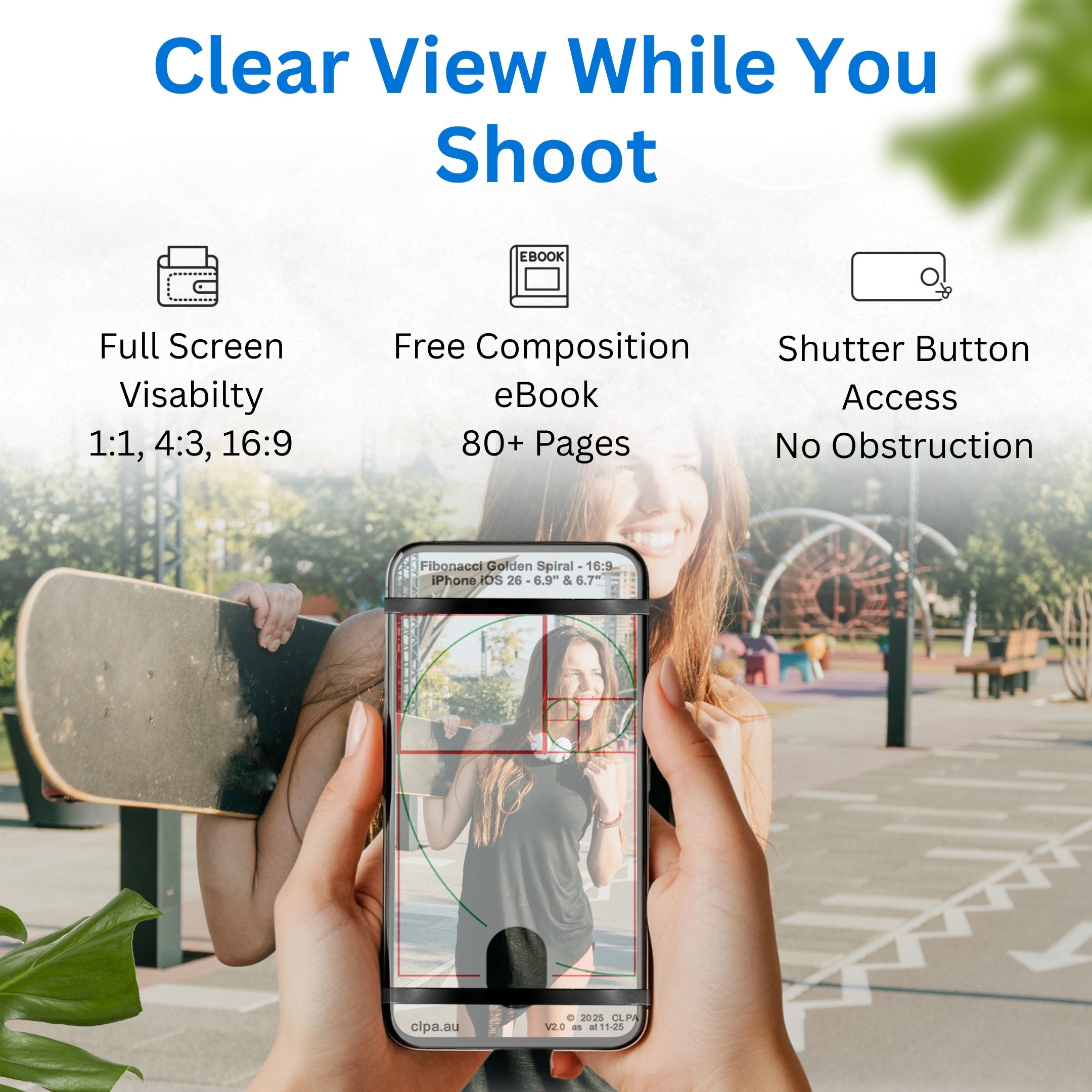 Samsung 6.1" to 6.4" Smartphone Composition Viewer key features and Fibonacci, golden ratio and dynamic symmetry composition grids