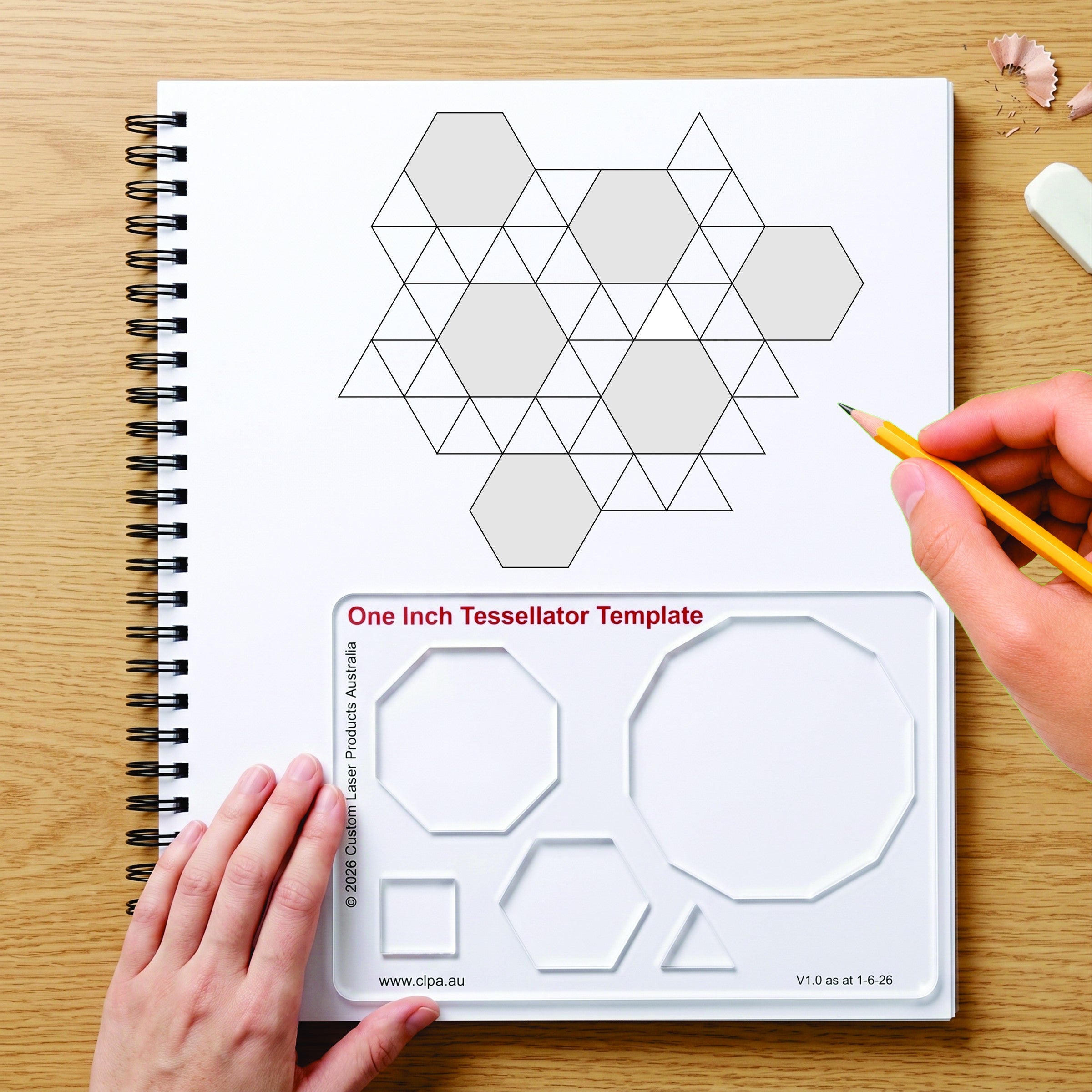 Hexagons squares and triangles tessellation drawing example