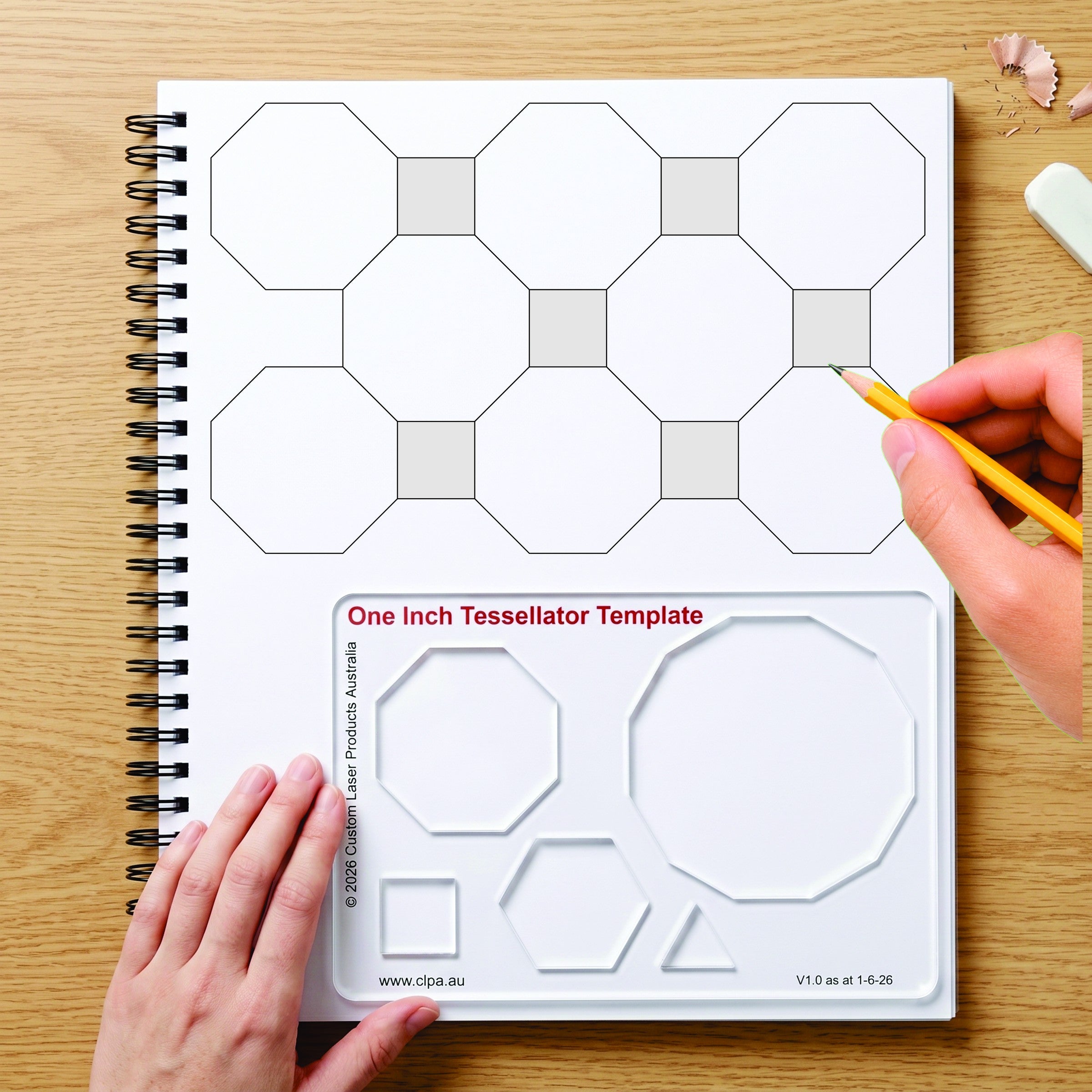 Octagons and squares tessellation drawing example