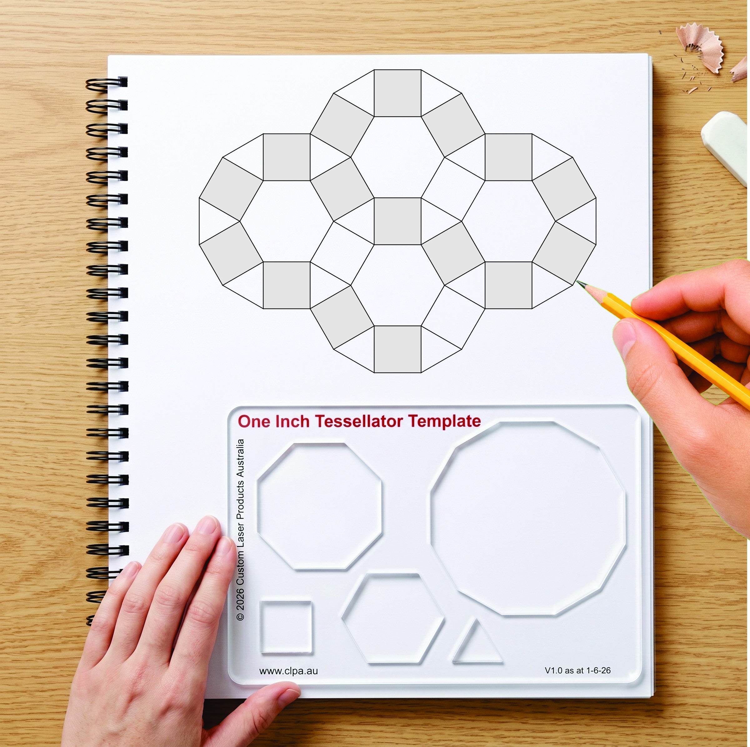 Dodecagons hexagons and squares tessellation drawing example