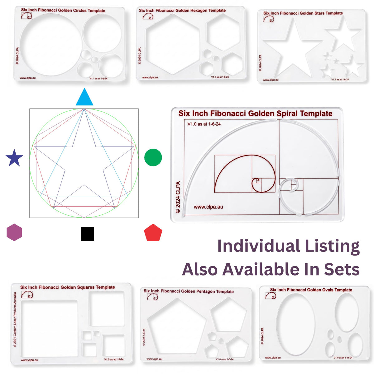 CLPA 6" Fibonacci Spiral Stencil Template — Golden Ratio